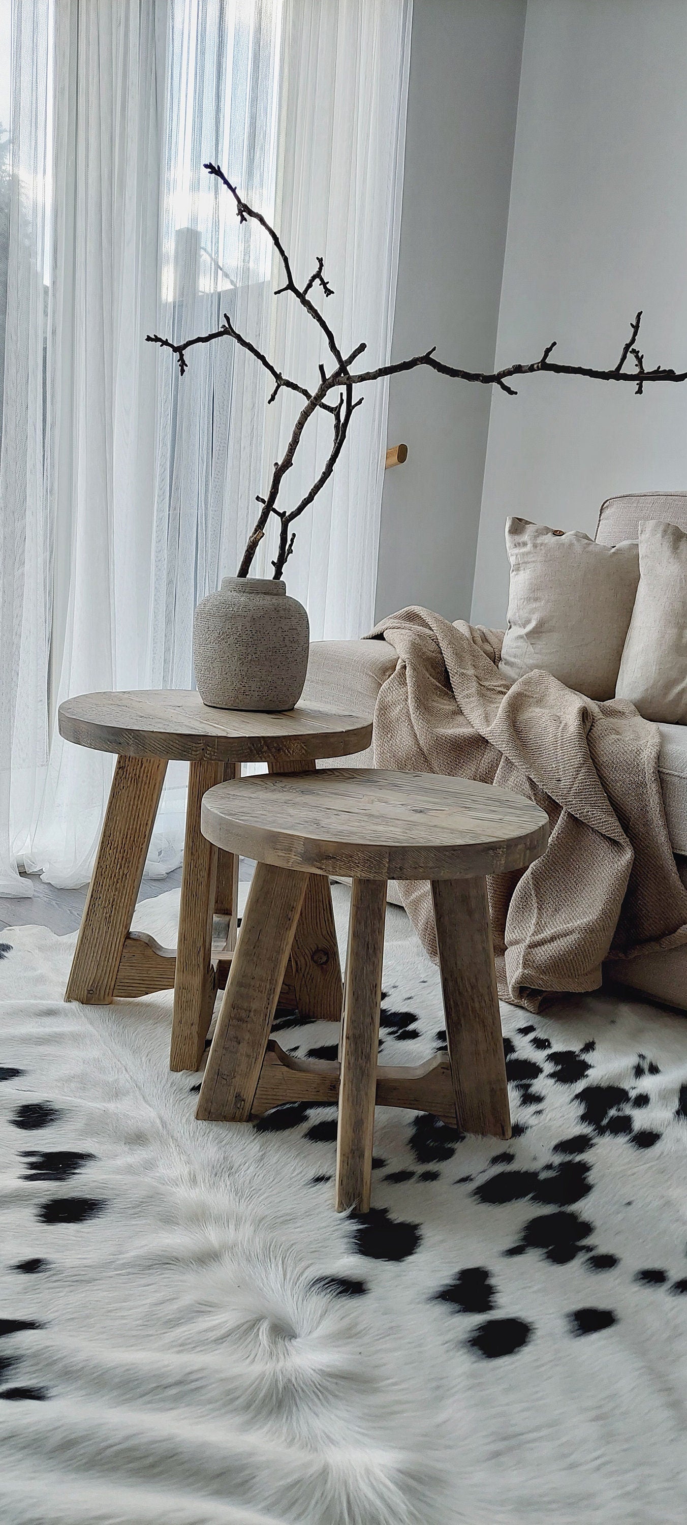 Rustic Wood Nesting Round Coffee Table GEMINI