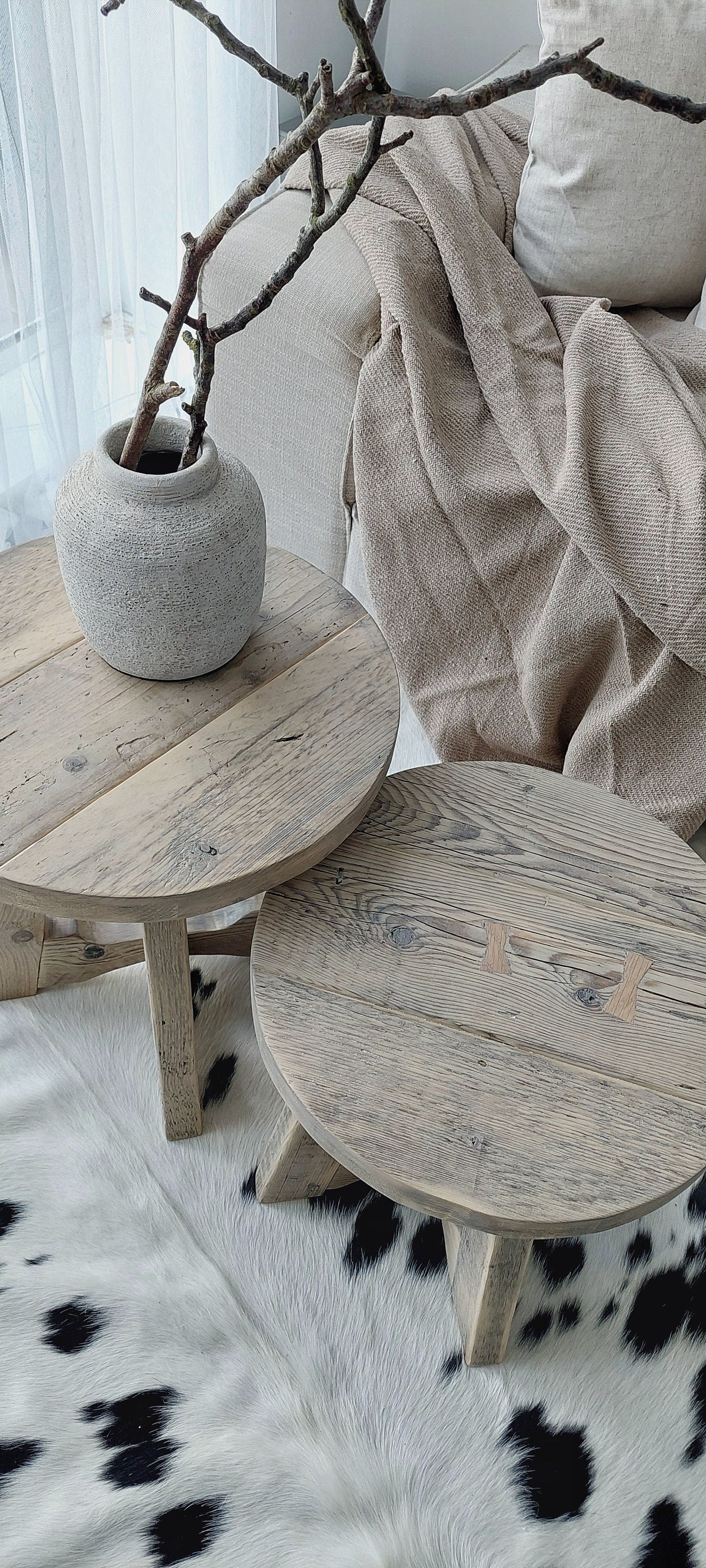 Rustic Wood Nesting Round Coffee Table GEMINI