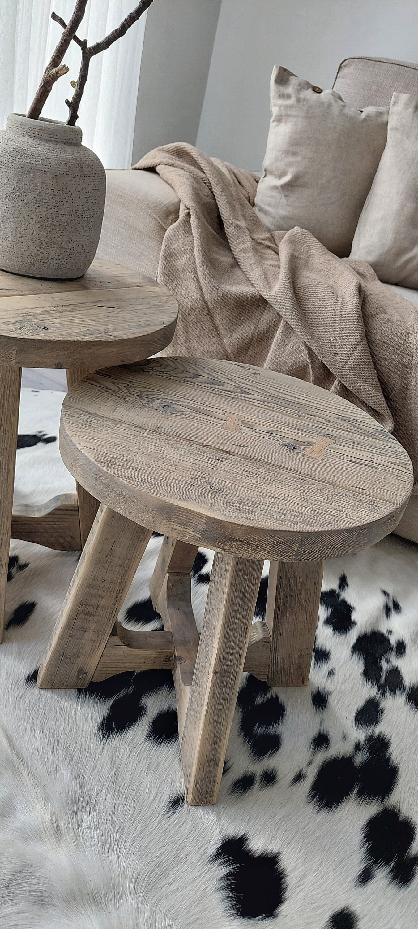 Rustic Wood Nesting Round Coffee Table GEMINI