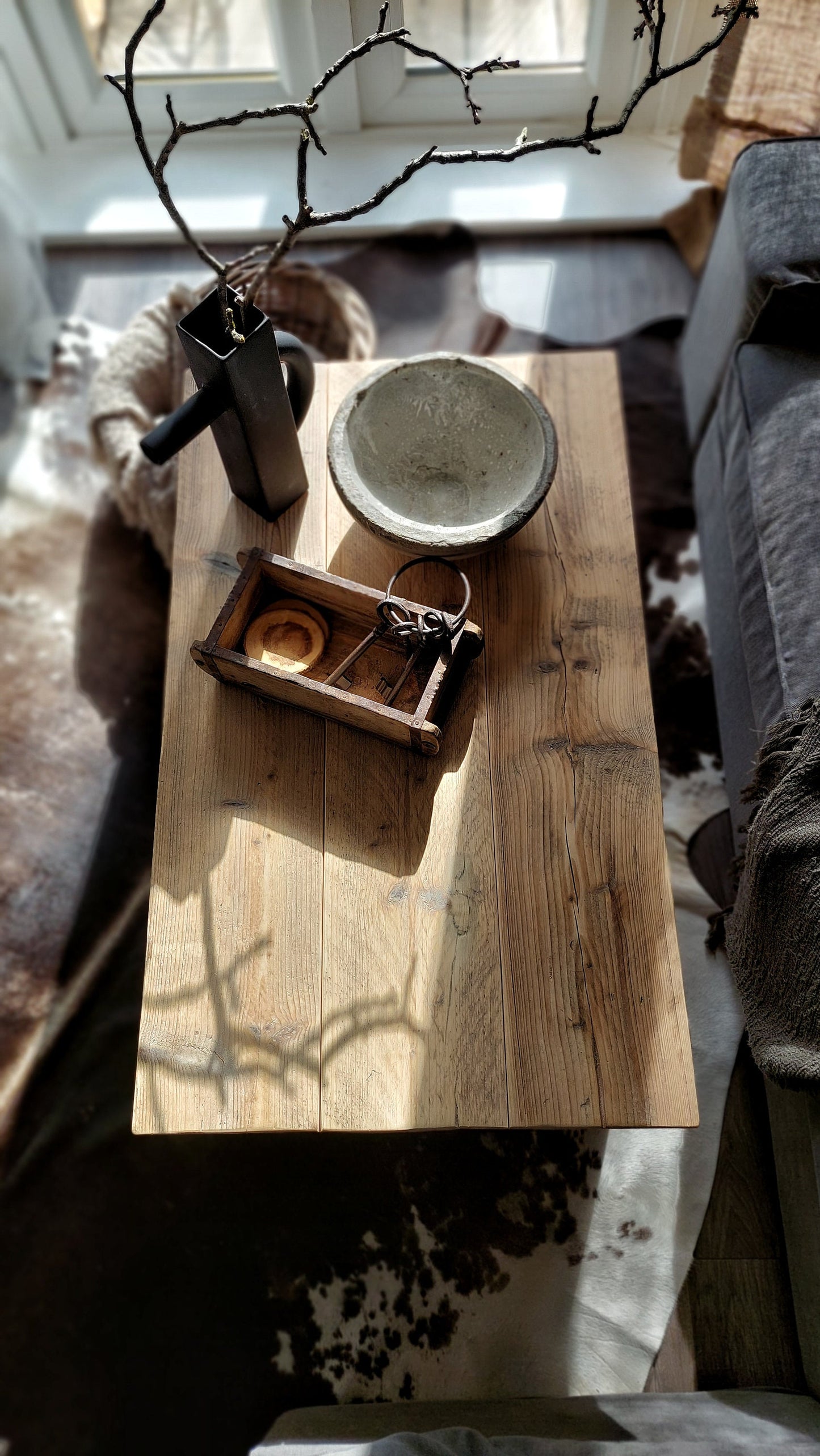 Rustic Reclaimed Narrow Wood Coffee Table CALLISTO