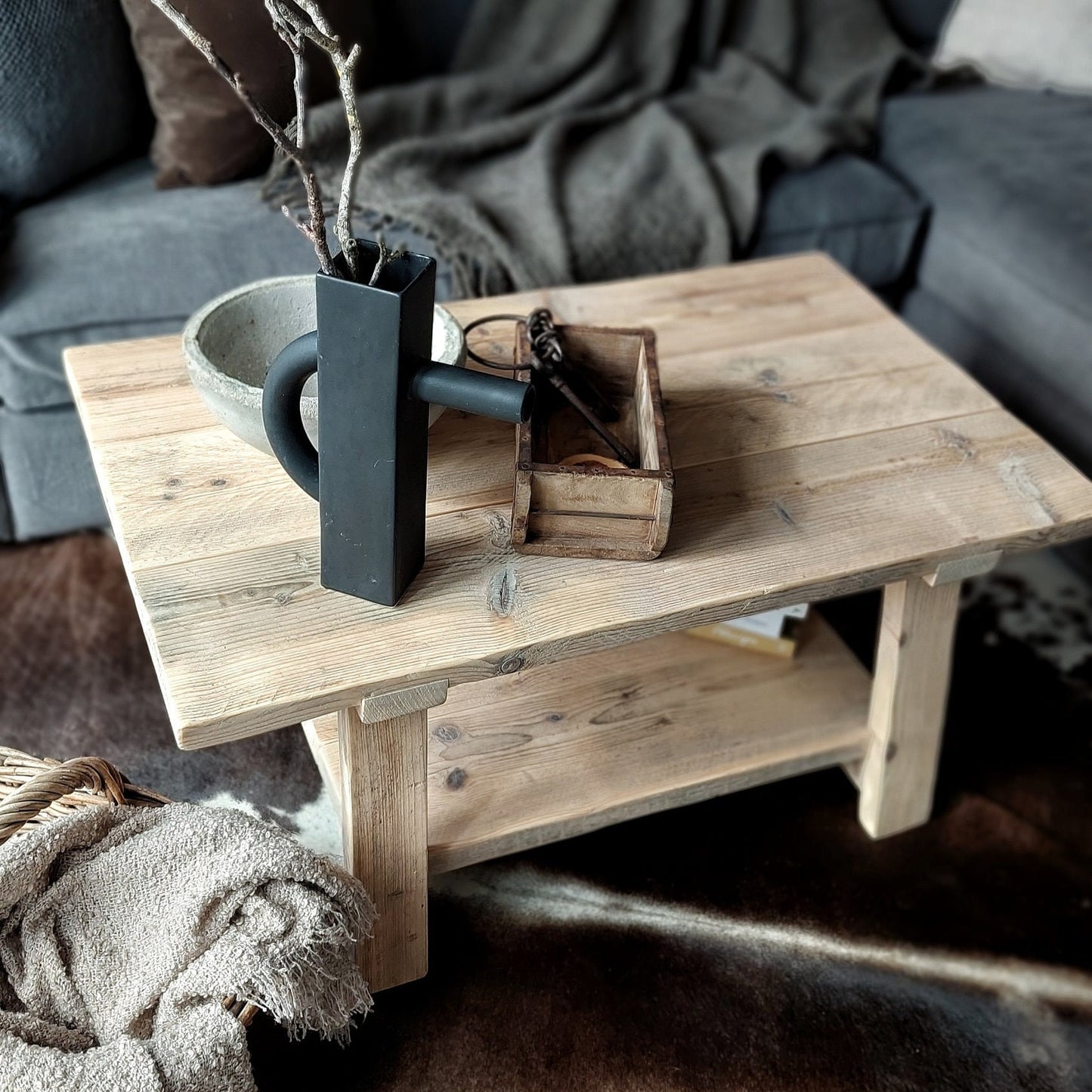Rustic Reclaimed Narrow Wood Coffee Table CALLISTO