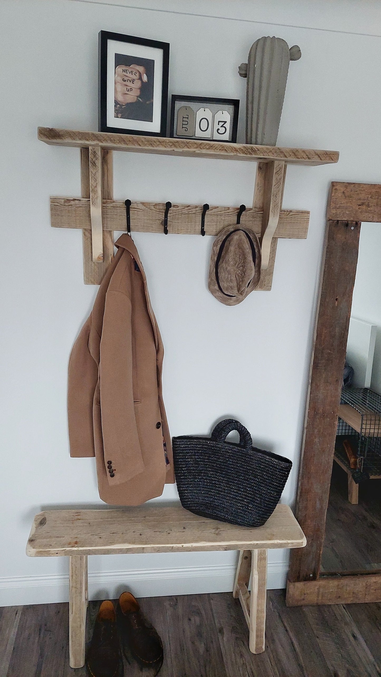Rustic Coat Rack with Shelf / Kitchen Rack