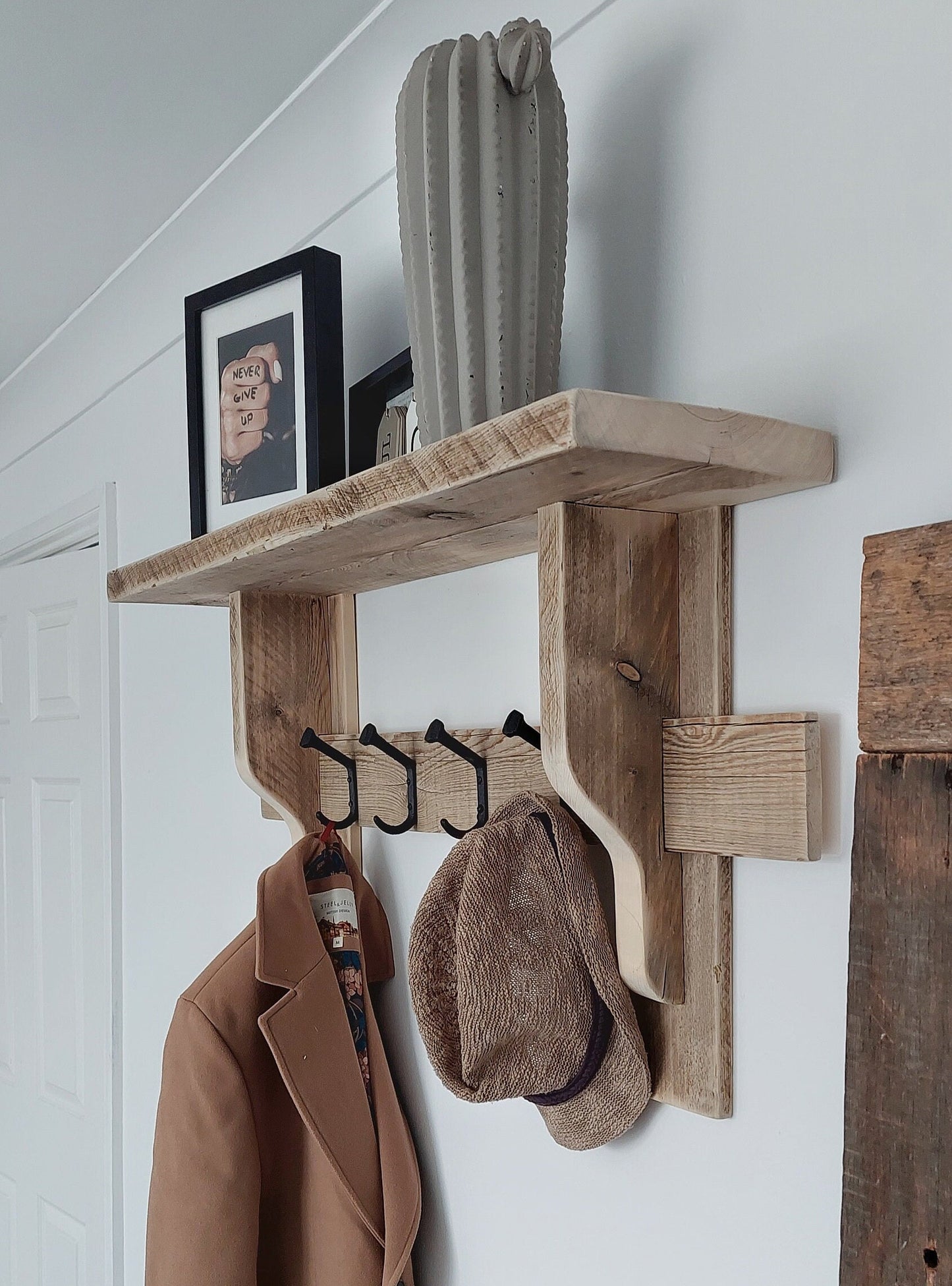 Rustic Coat Rack with Shelf / Kitchen Rack