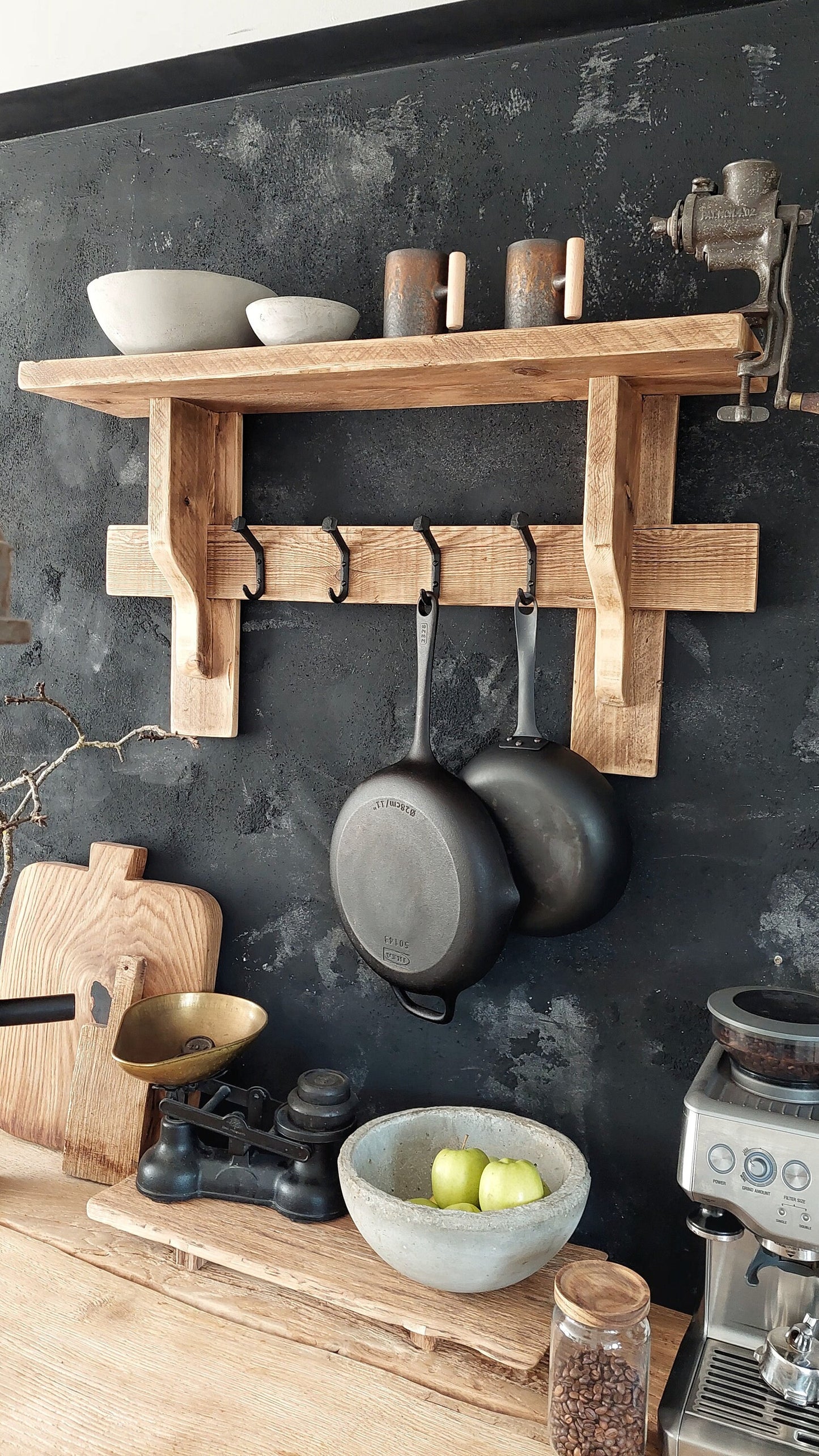 Rustic Coat Rack with Shelf / Kitchen Rack