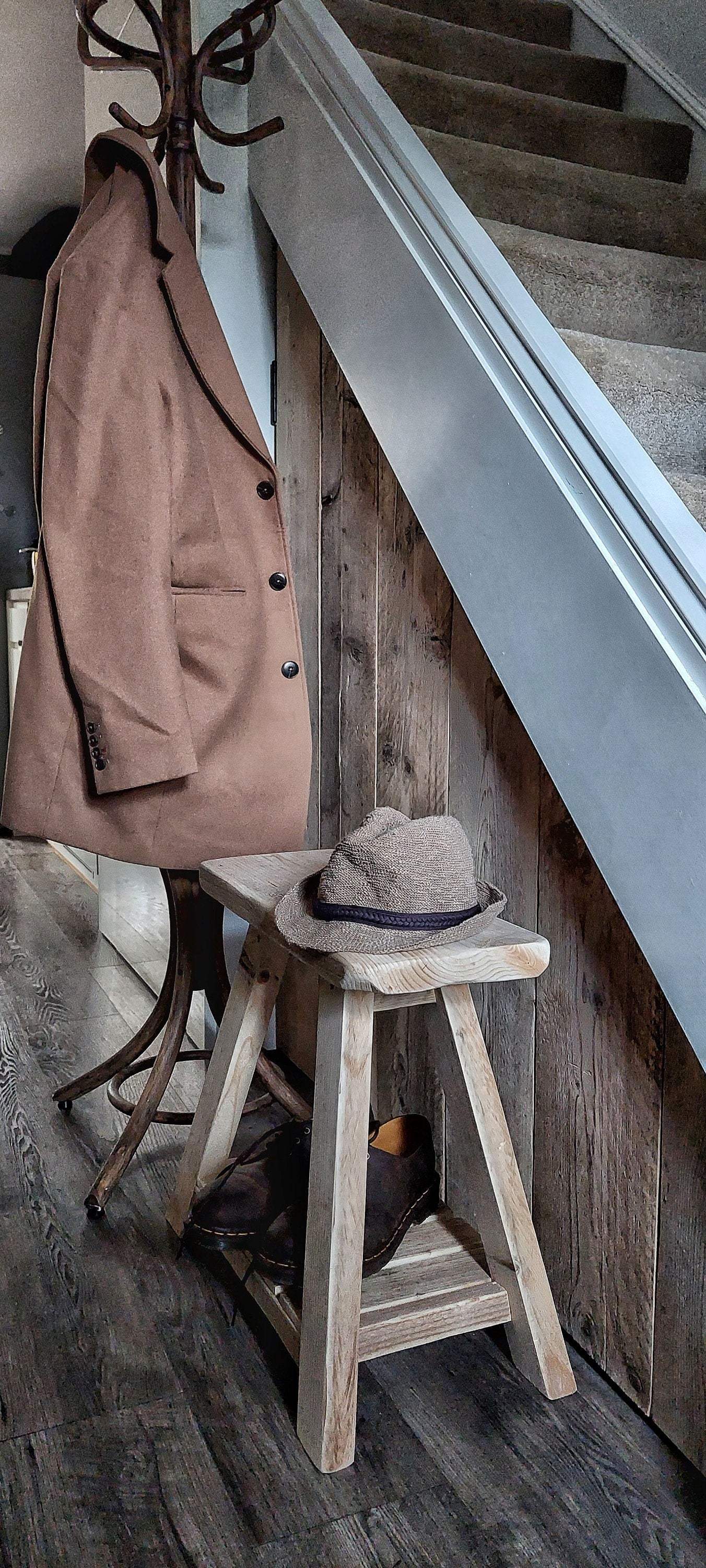 Rustic Wooden Stool with Shelf TEXAS