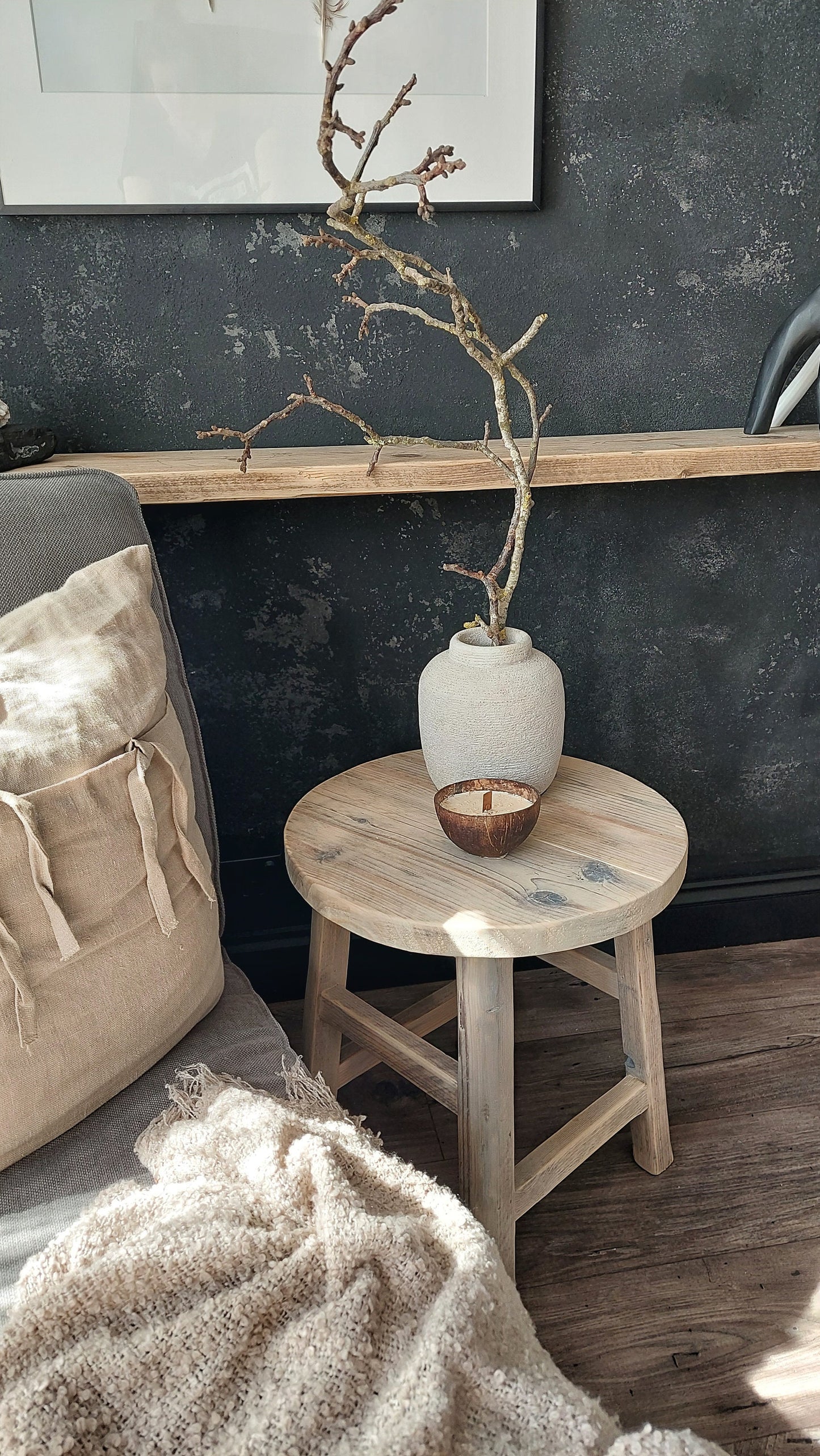 Rustic Wooden Round Bedside Table / Rustic Wooden Stool