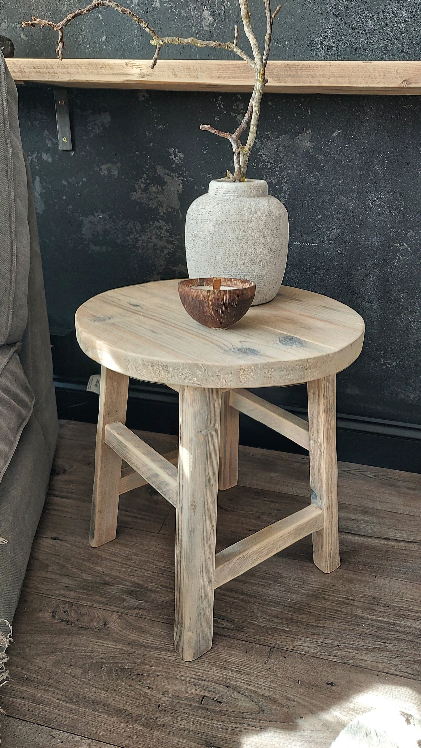 Rustic Wooden Round Bedside Table / Rustic Wooden Stool
