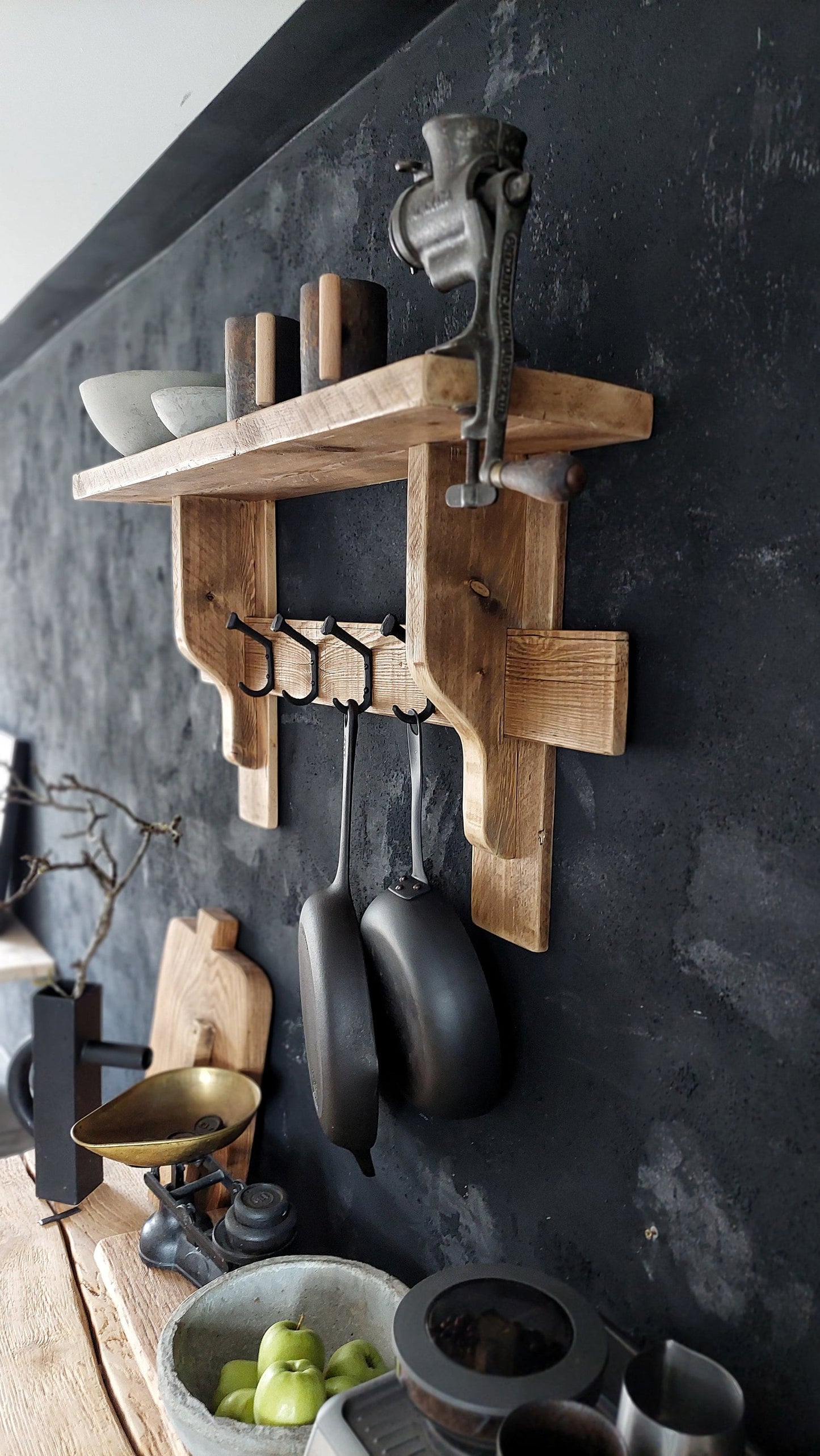 Rustic Coat Rack with Shelf / Kitchen Rack