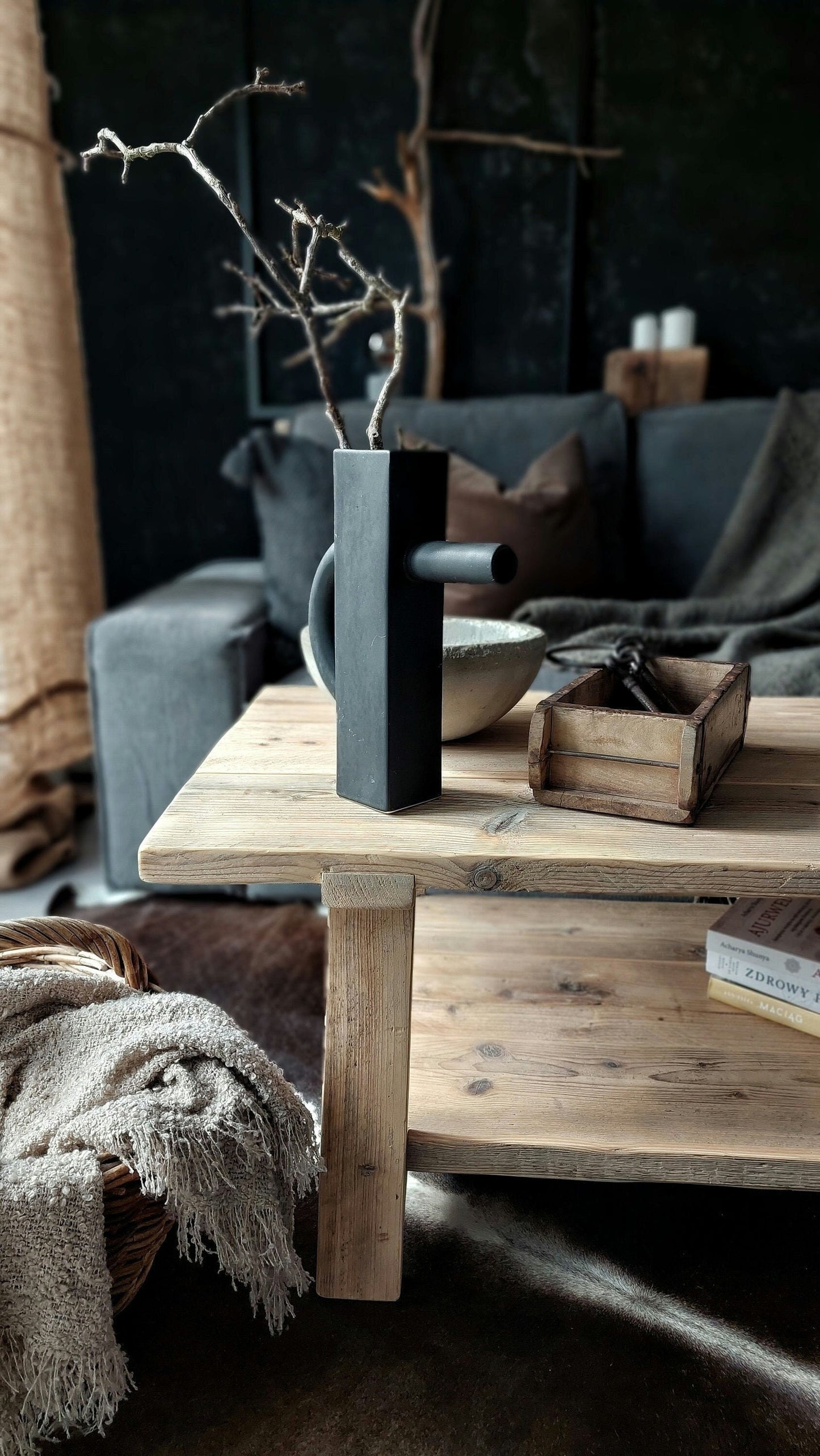Rustic Reclaimed Narrow Wood Coffee Table CALLISTO