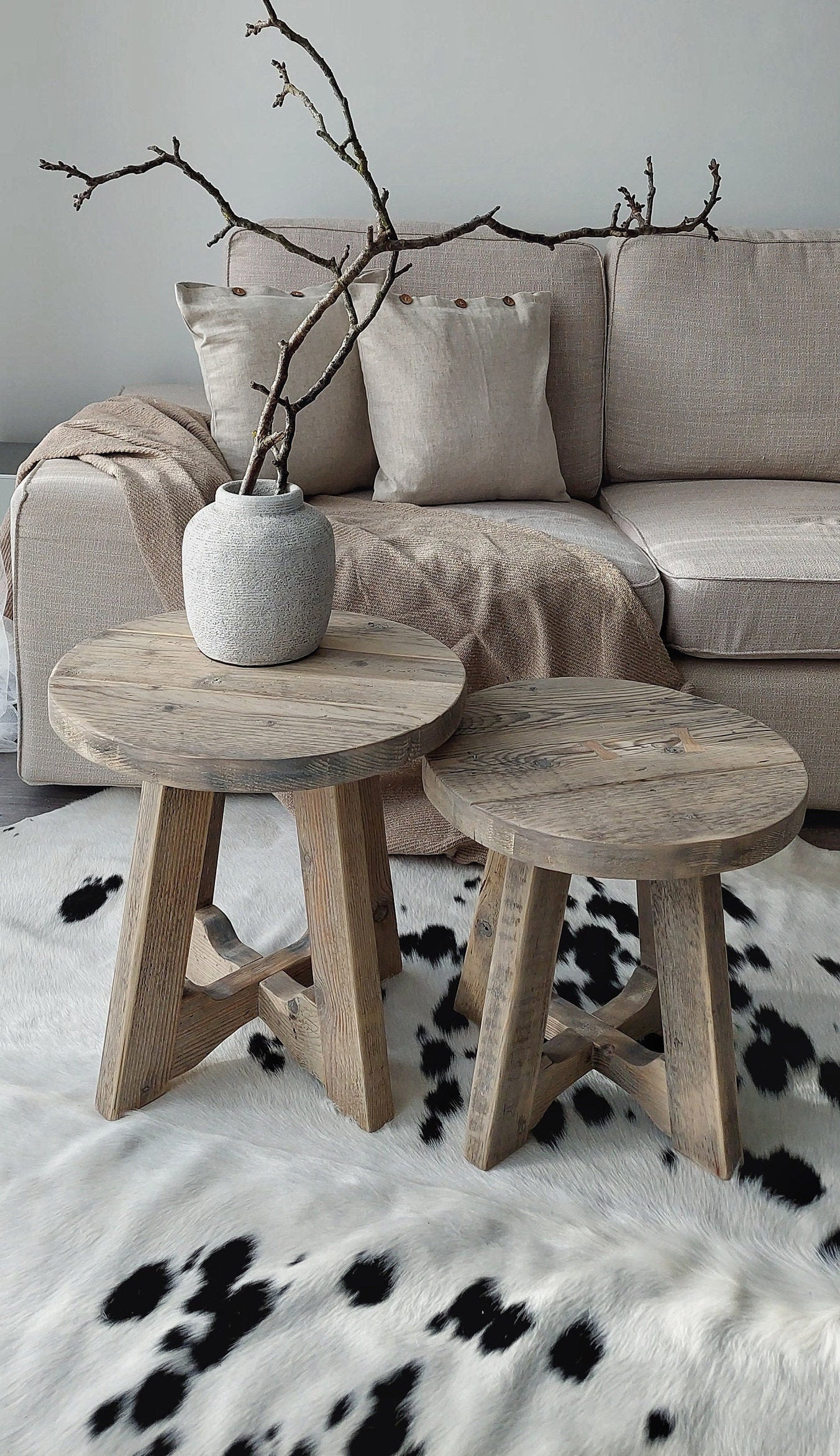 Rustic Wood Nesting Round Coffee Table GEMINI