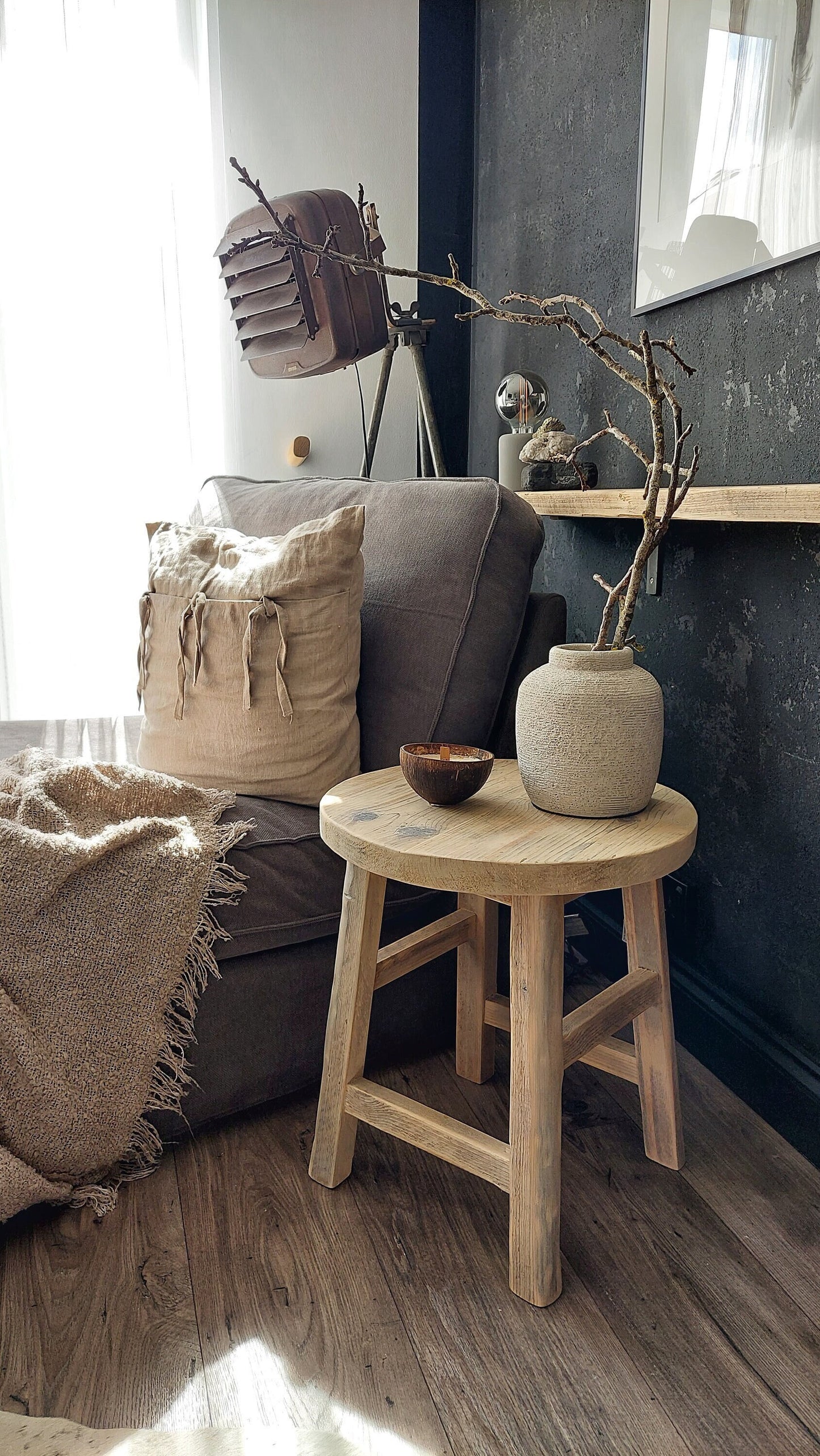 Rustic Wooden Round Bedside Table / Rustic Wooden Stool