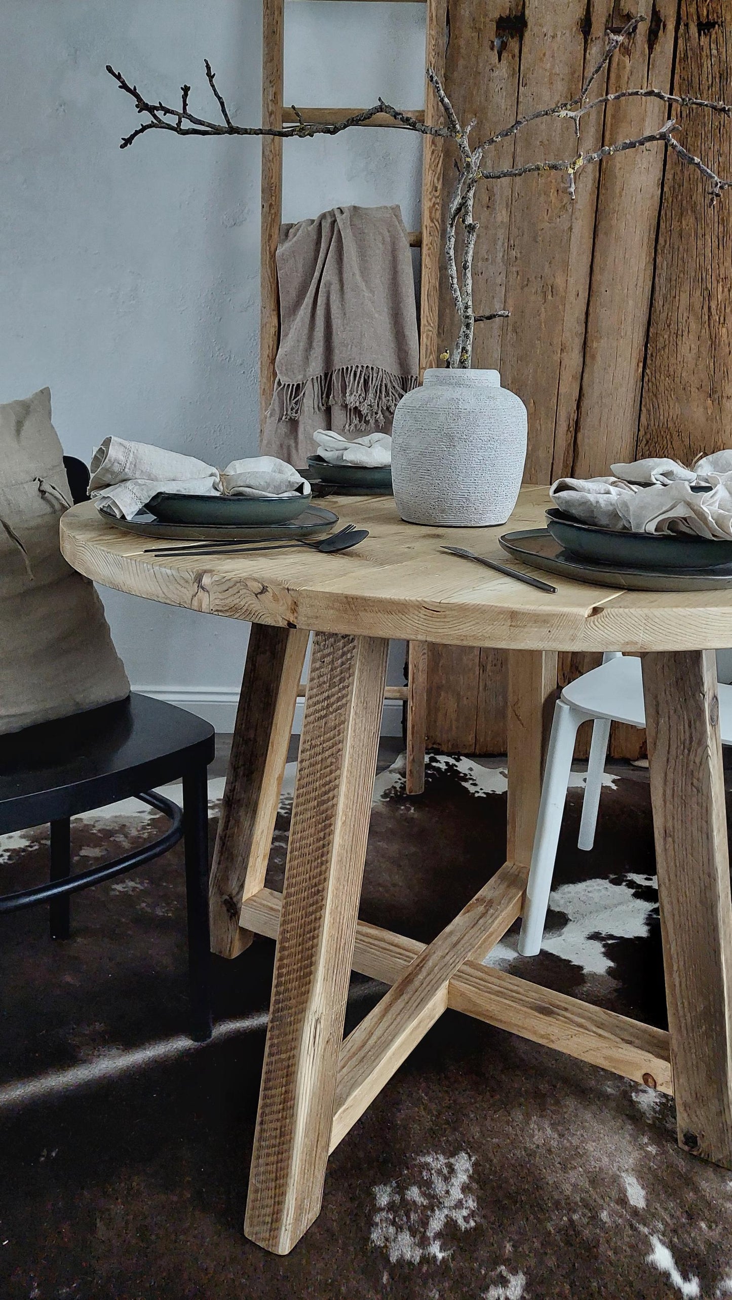 Rustic Solid Wood Round Dining Table MOON