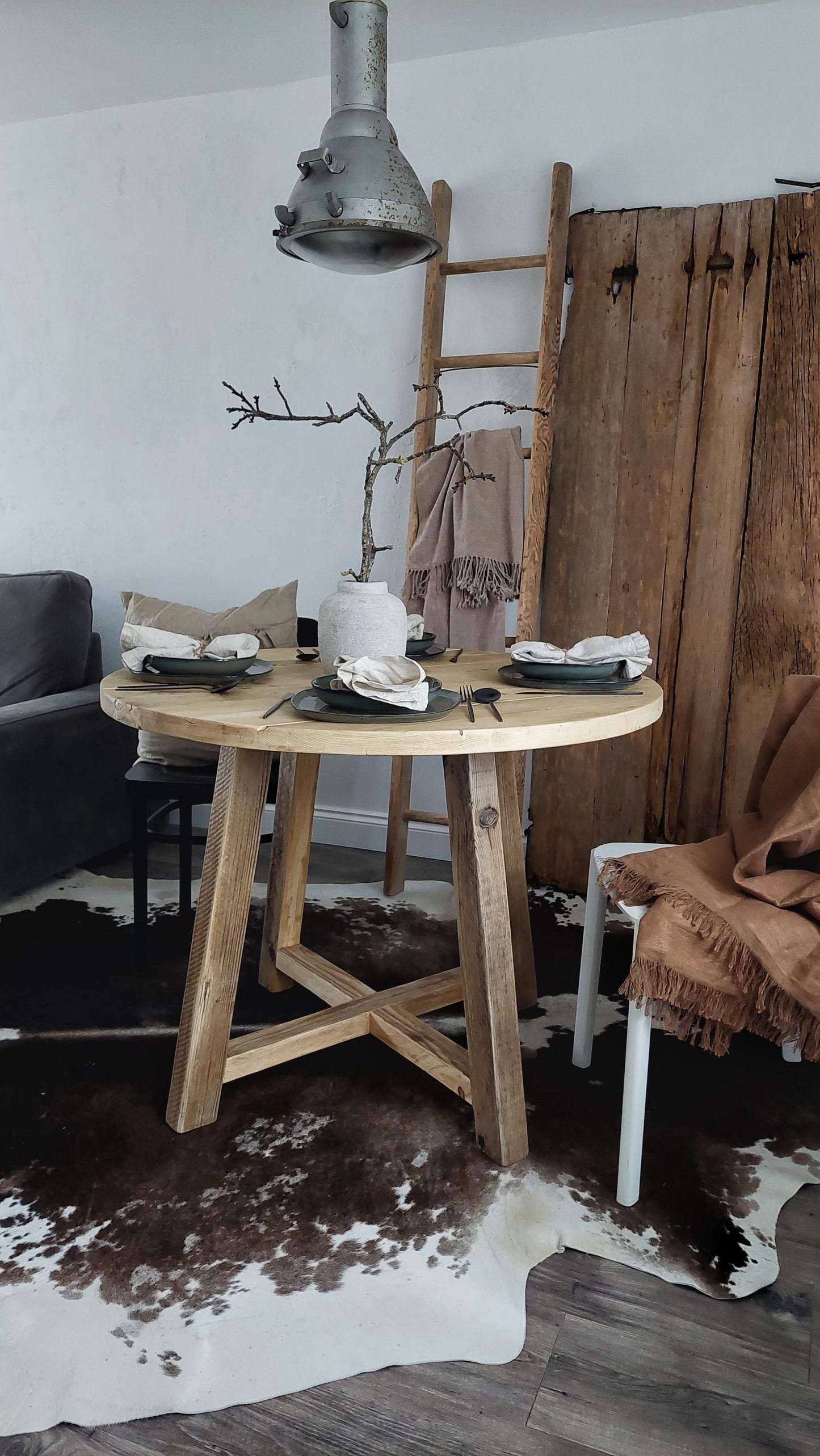Rustic Solid Wood Round Dining Table MOON