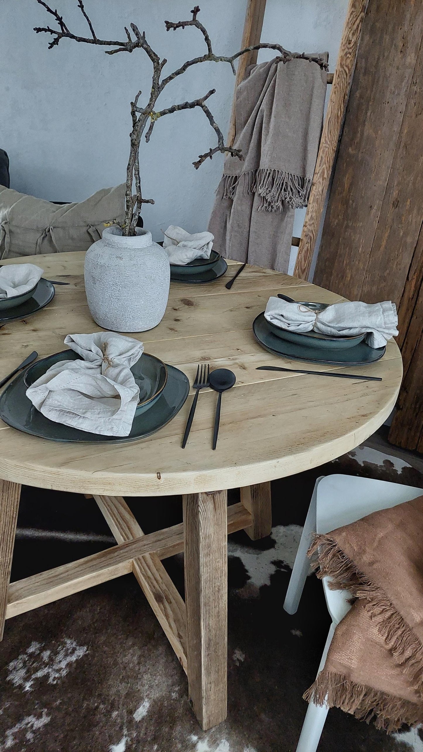 Rustic Solid Wood Round Dining Table MOON