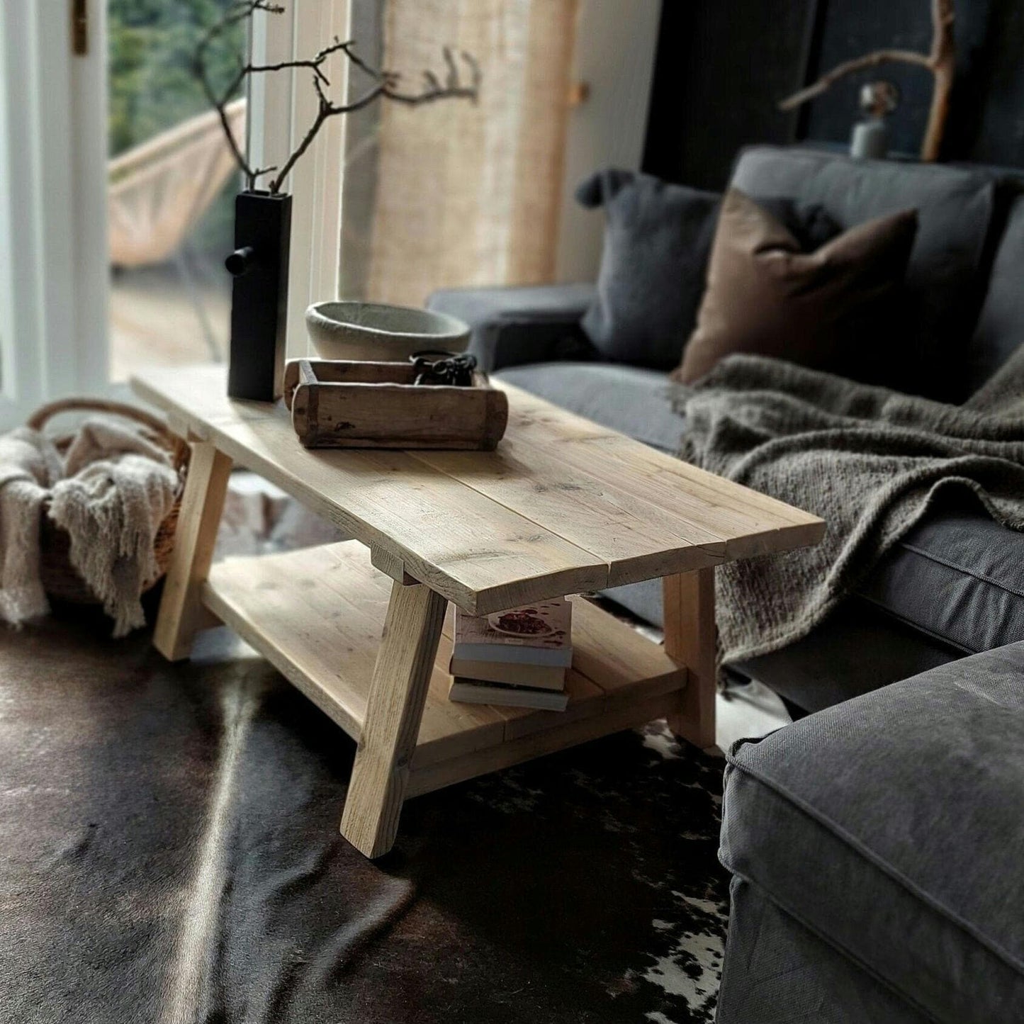 Rustic Reclaimed Narrow Wood Coffee Table CALLISTO