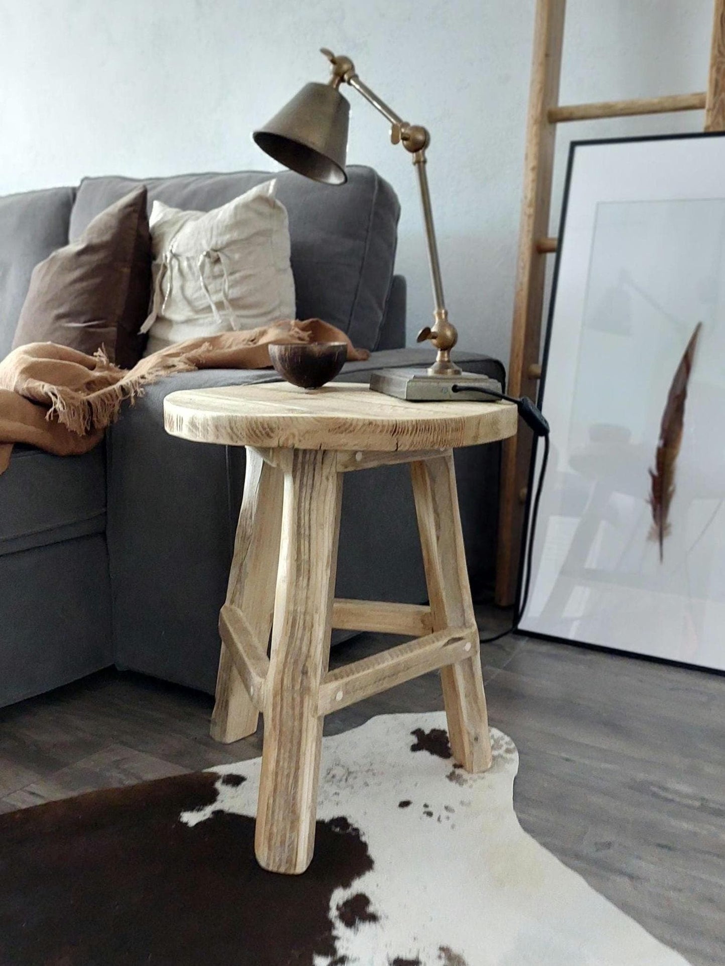 Rustic Wooden Bedside Table Nightstand Side Stool Hallway Furniture Round