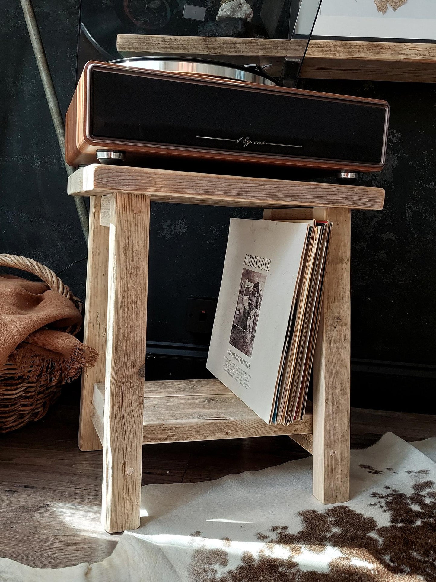 Rustic Wooden Bedside Side Table Nightstand with Shelf