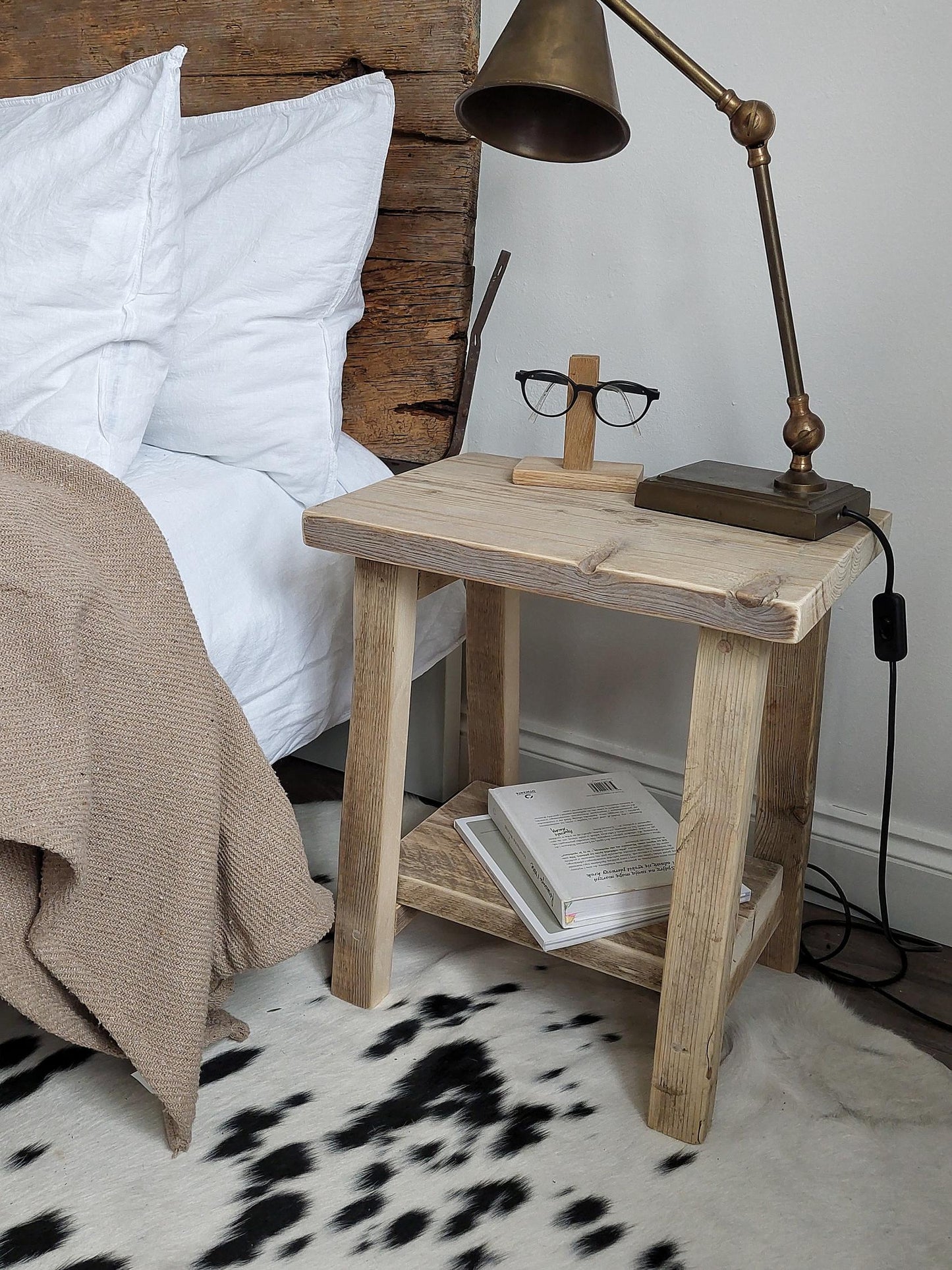 Rustic Wooden Bedside Side Table Nightstand with Shelf