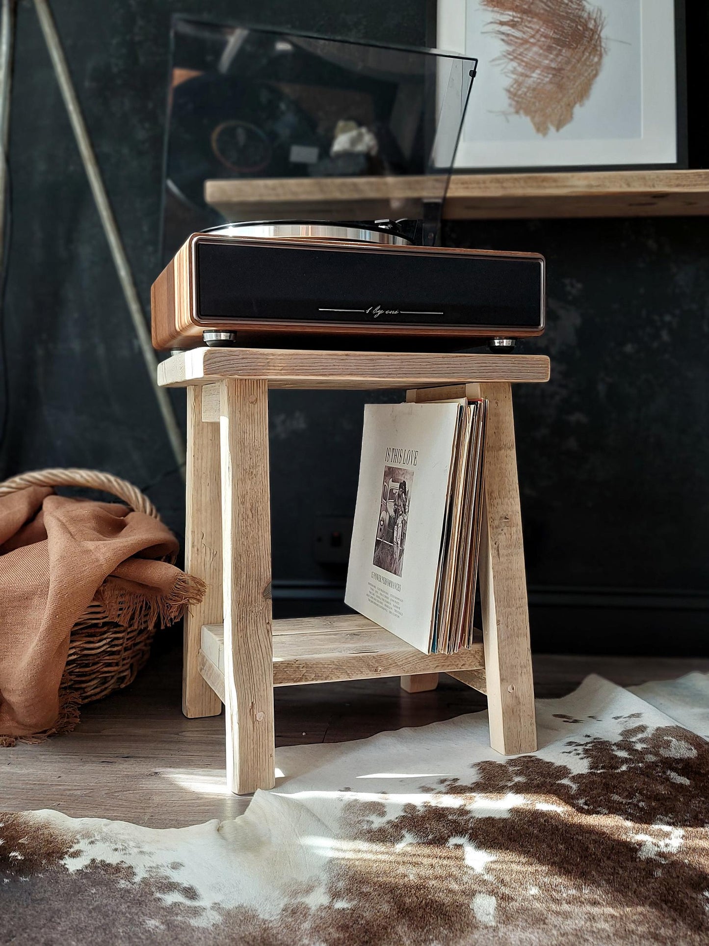 Rustic Wooden Bedside Side Table Nightstand with Shelf