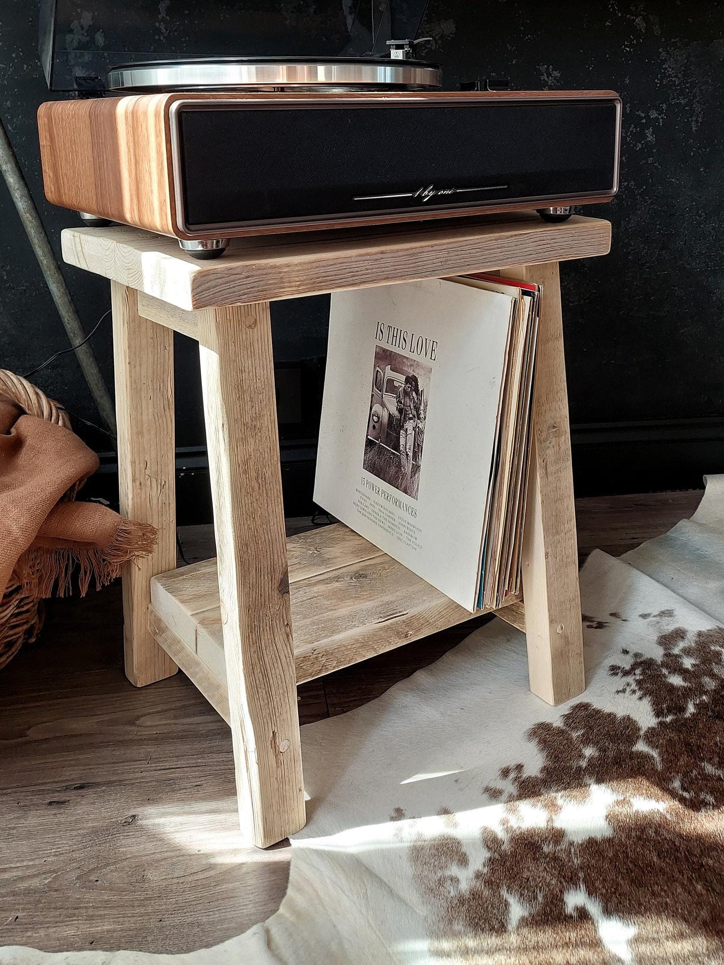 Rustic Wooden Bedside Side Table Nightstand with Shelf