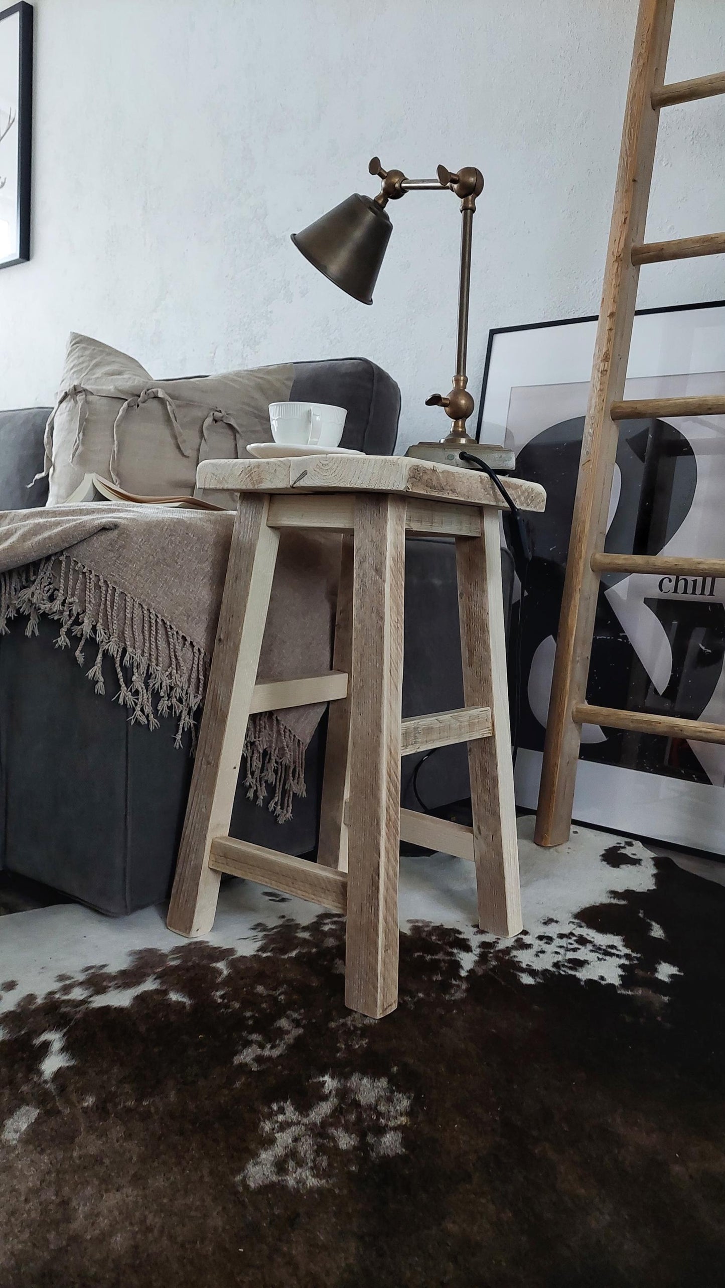 Rustic Wooden Side Table/ Wooden Square Stool