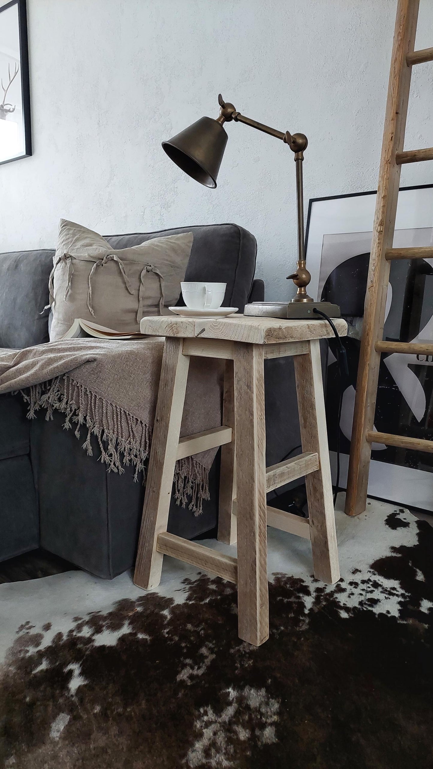 Rustic Wooden Side Table/ Wooden Square Stool