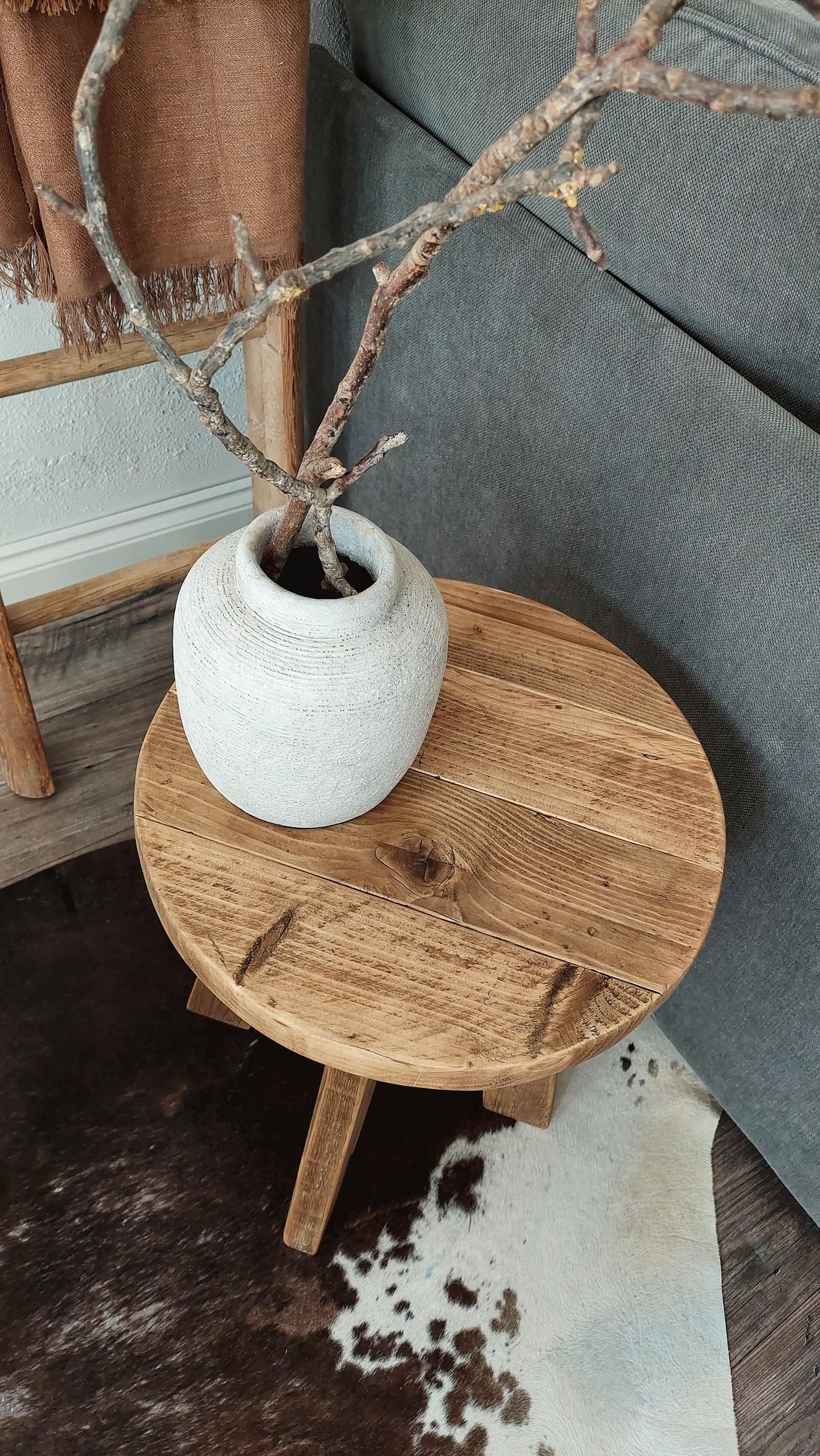 Rustic Wooden Bedside Table Nightstand Side Stool