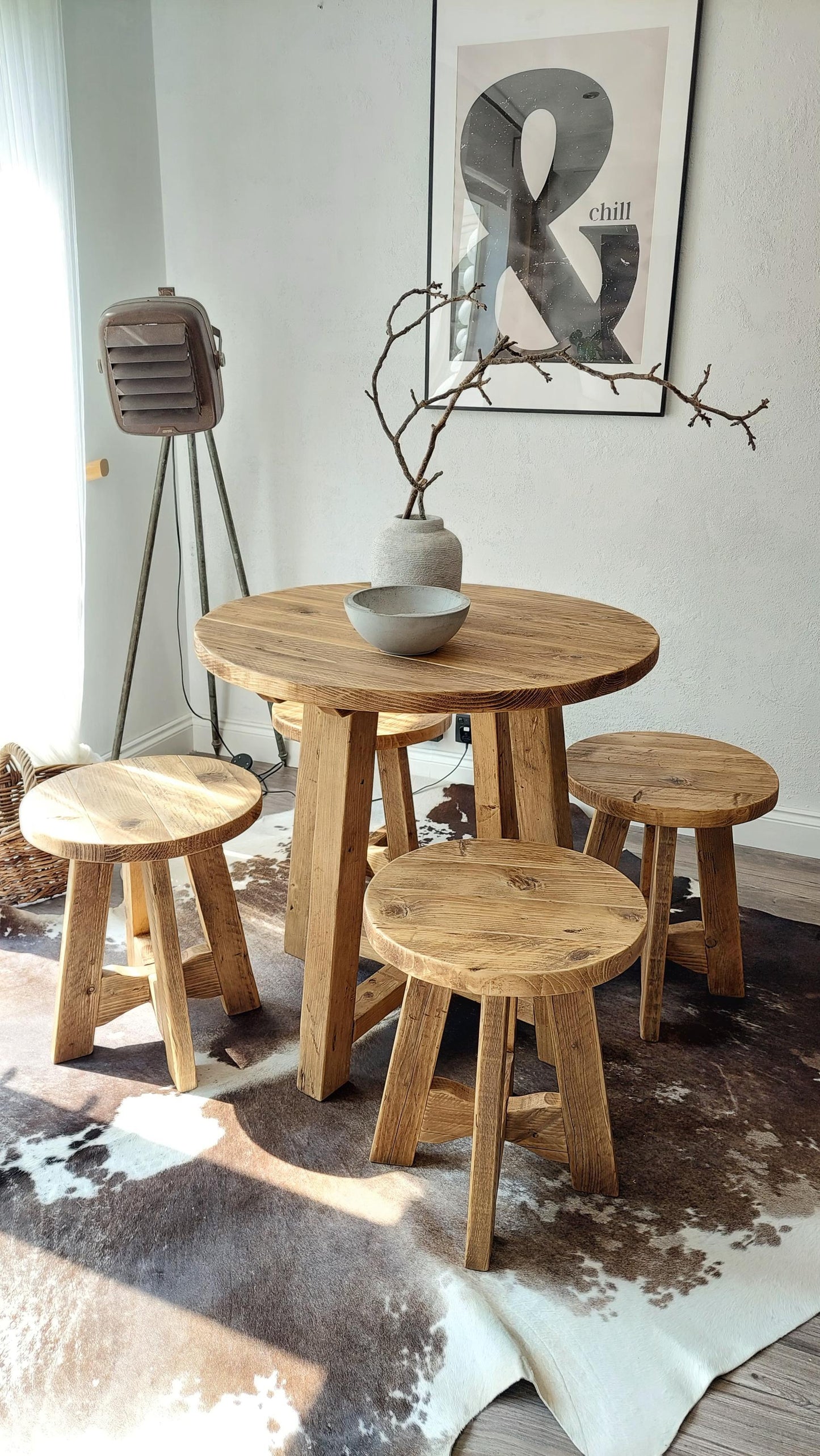 Rustic Wooden Bedside Table Nightstand Side Stool
