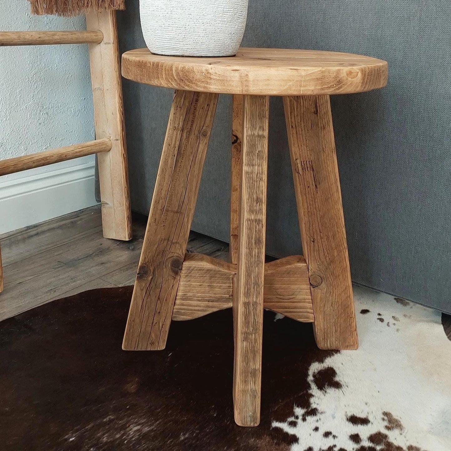 Rustic Wooden Bedside Table Nightstand Side Stool