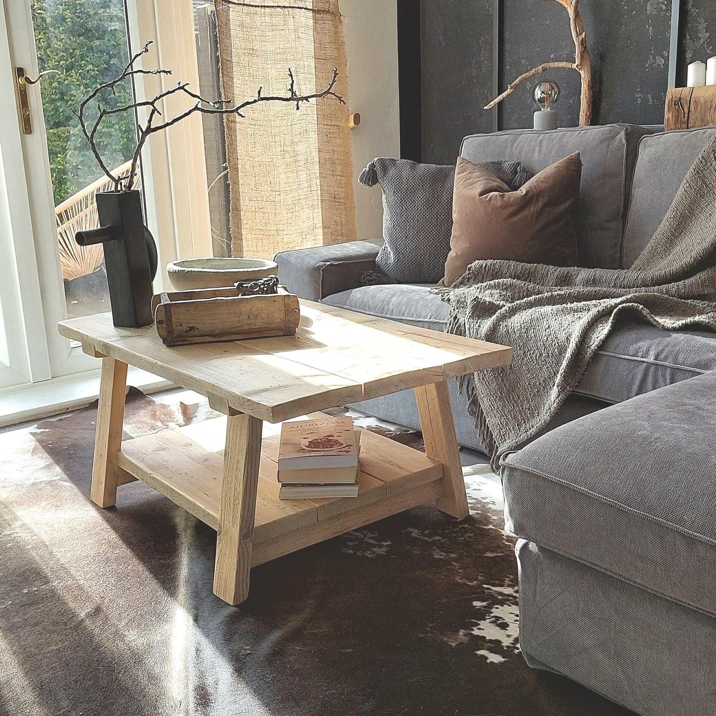Rustic Reclaimed Narrow Wood Coffee Table CALLISTO