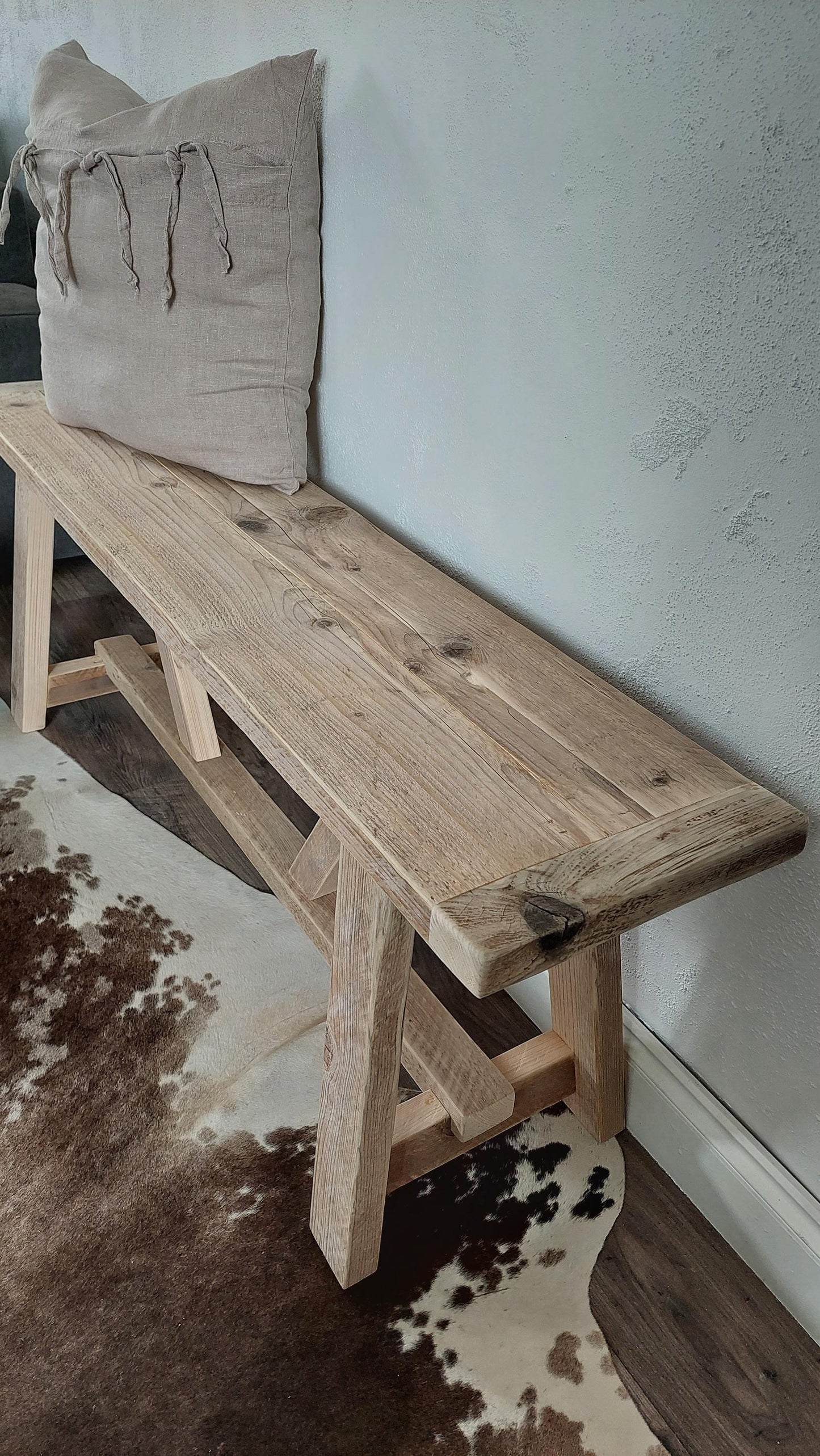 Narrow Rustic Wooden Bench | Farmhouse Entryway or Dining Table Bench| Handmade Solid Wood Furniture