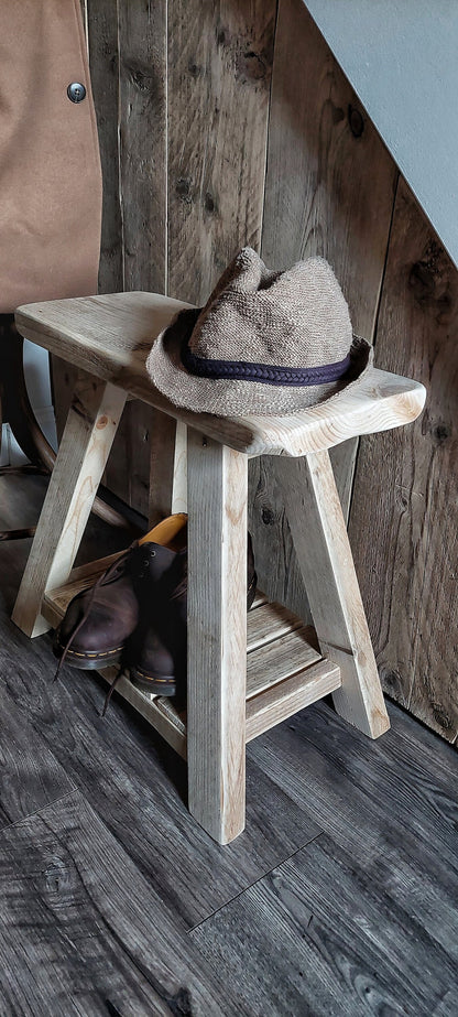 Rustic Wooden Stool with Shelf TEXAS