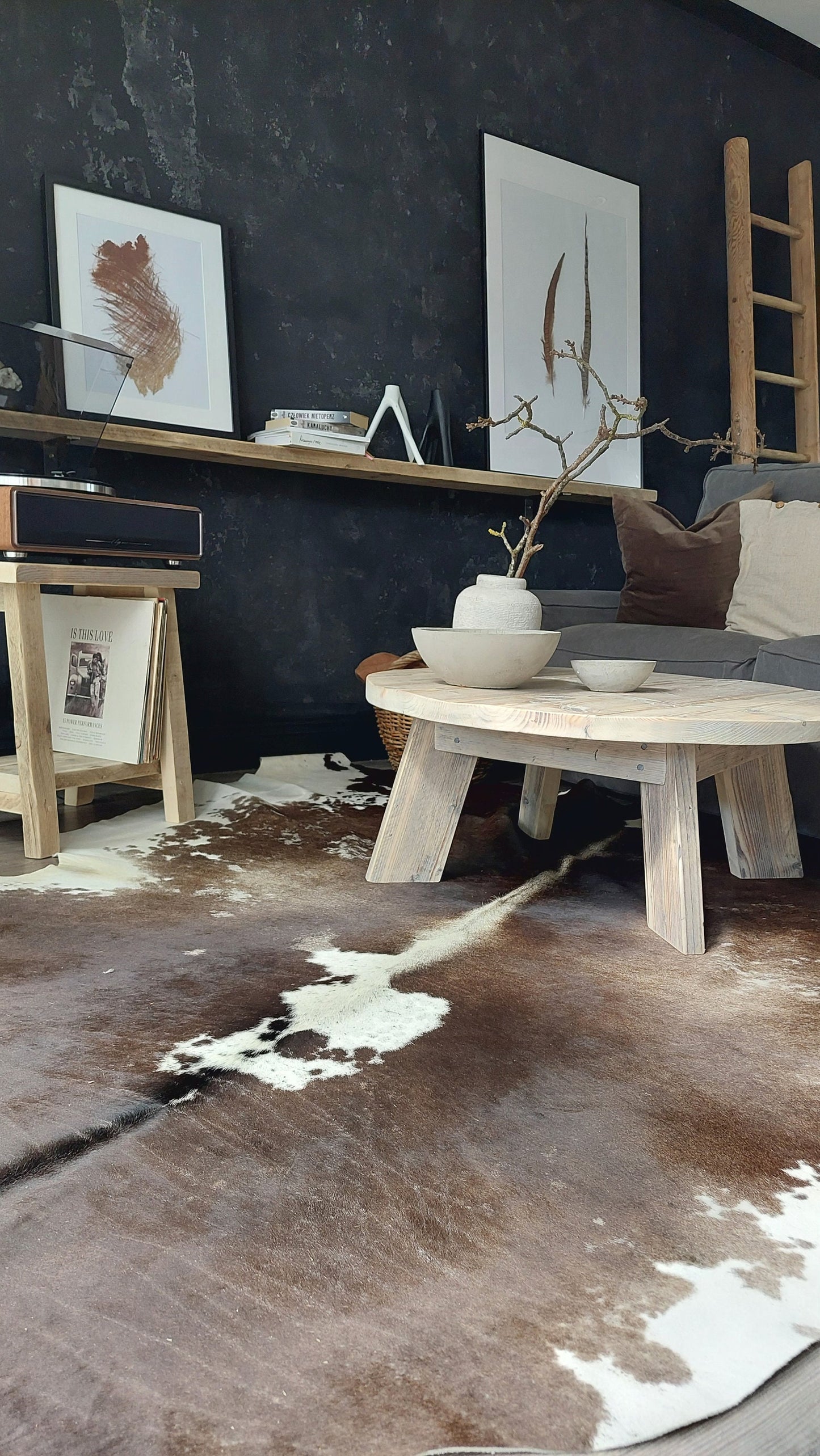 Rustic Round Wood Coffee Table | Wooden Living Room Table | Handmade Farmhouse Sofa Table | Reclaimed Wood Table