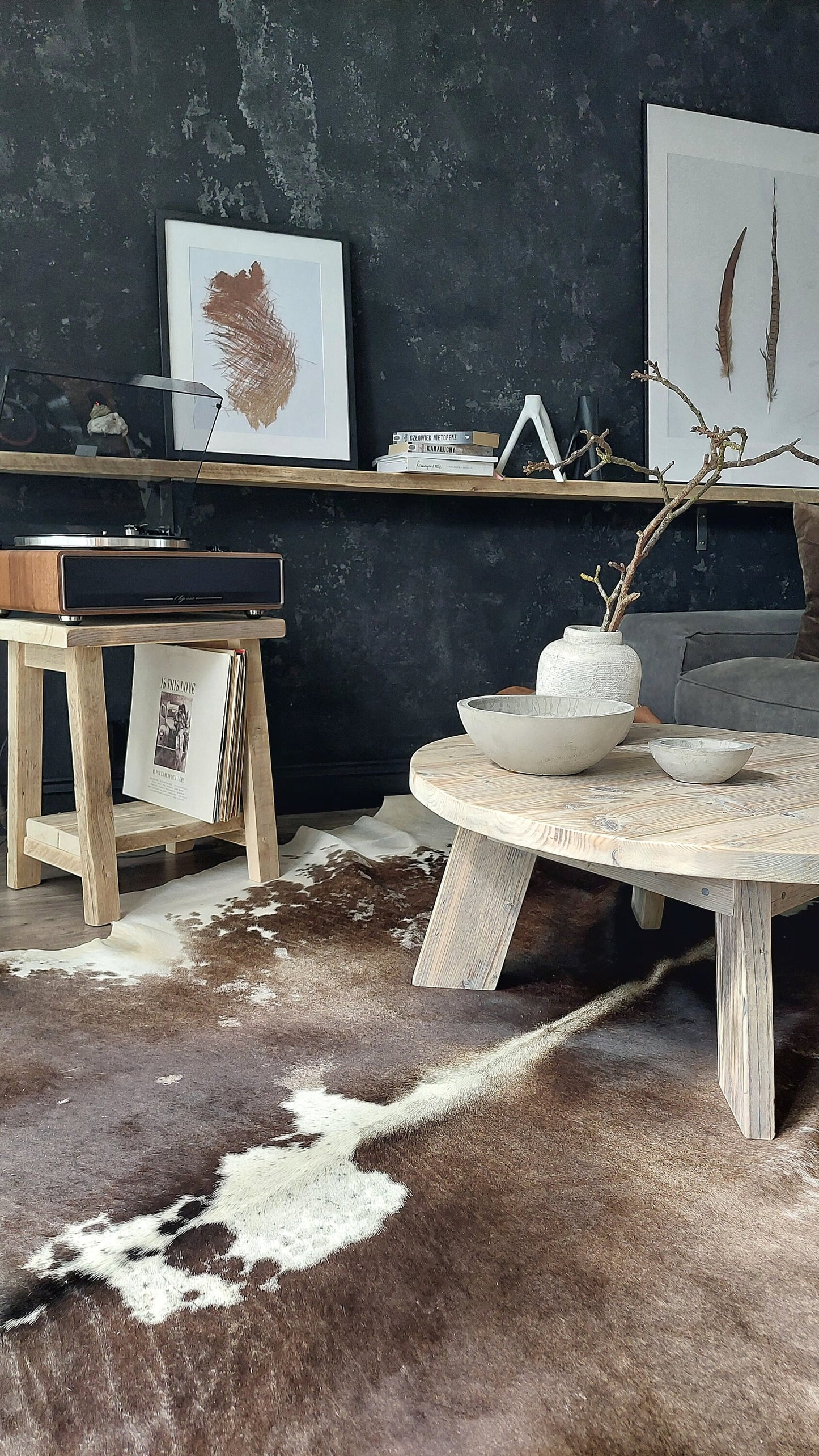 Rustic Round Wood Coffee Table | Wooden Living Room Table | Handmade Farmhouse Sofa Table | Reclaimed Wood Table