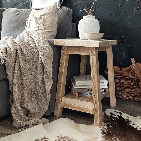 Rustic Wooden Bedside Side Table Nightstand with Shelf