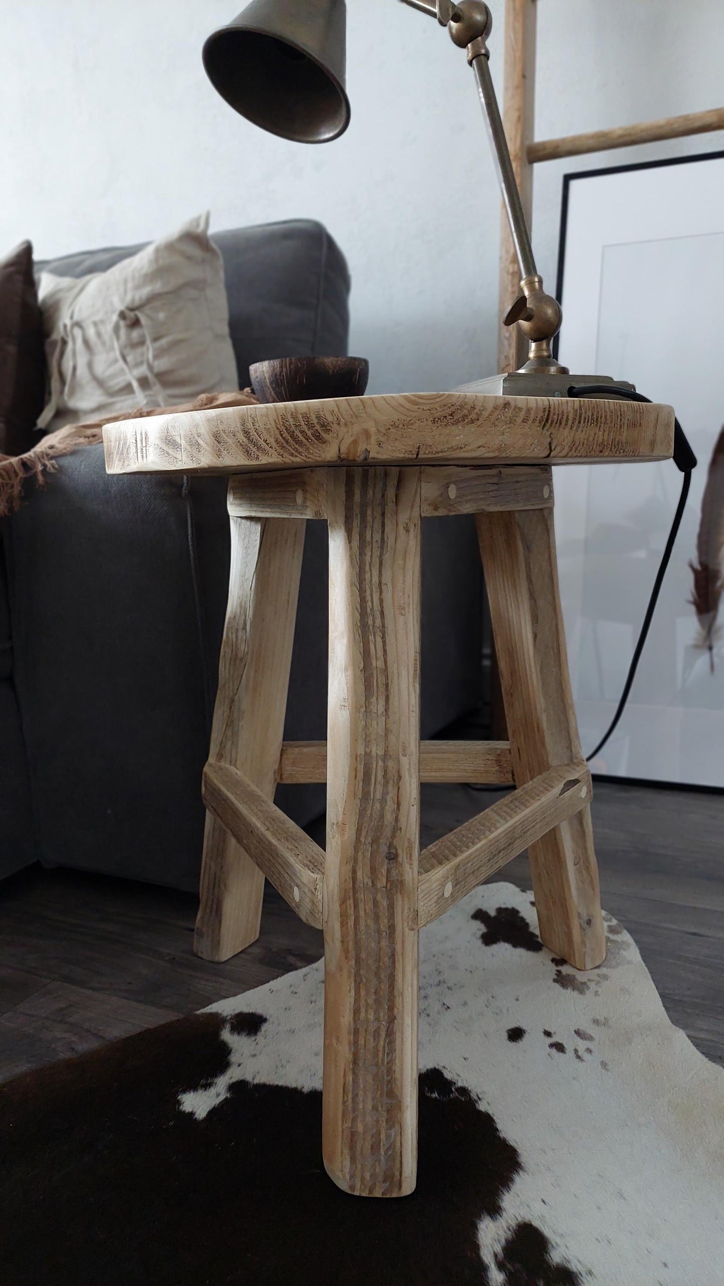 Rustic Wooden Bedside Table Nightstand Side Stool Hallway Furniture Round
