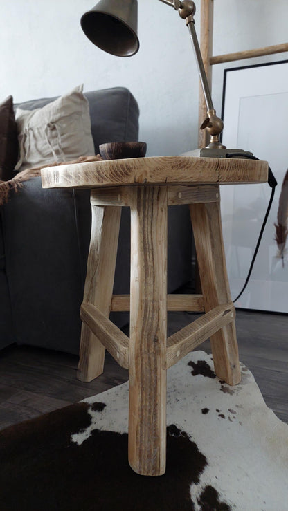 Rustic Wooden Bedside Table Nightstand Side Stool Hallway Furniture Round