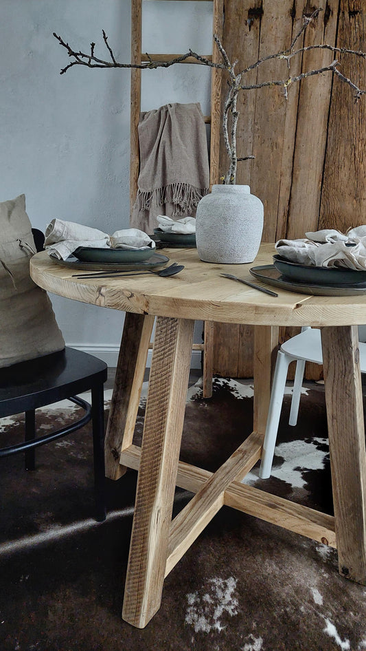 Rustic Solid Wood Round Dining Table MOON