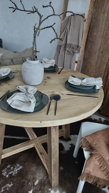 Rustic Solid Wood Round Dining Table MOON