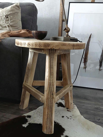 Rustic Wooden Bedside Table Nightstand Side Stool Hallway Furniture Round