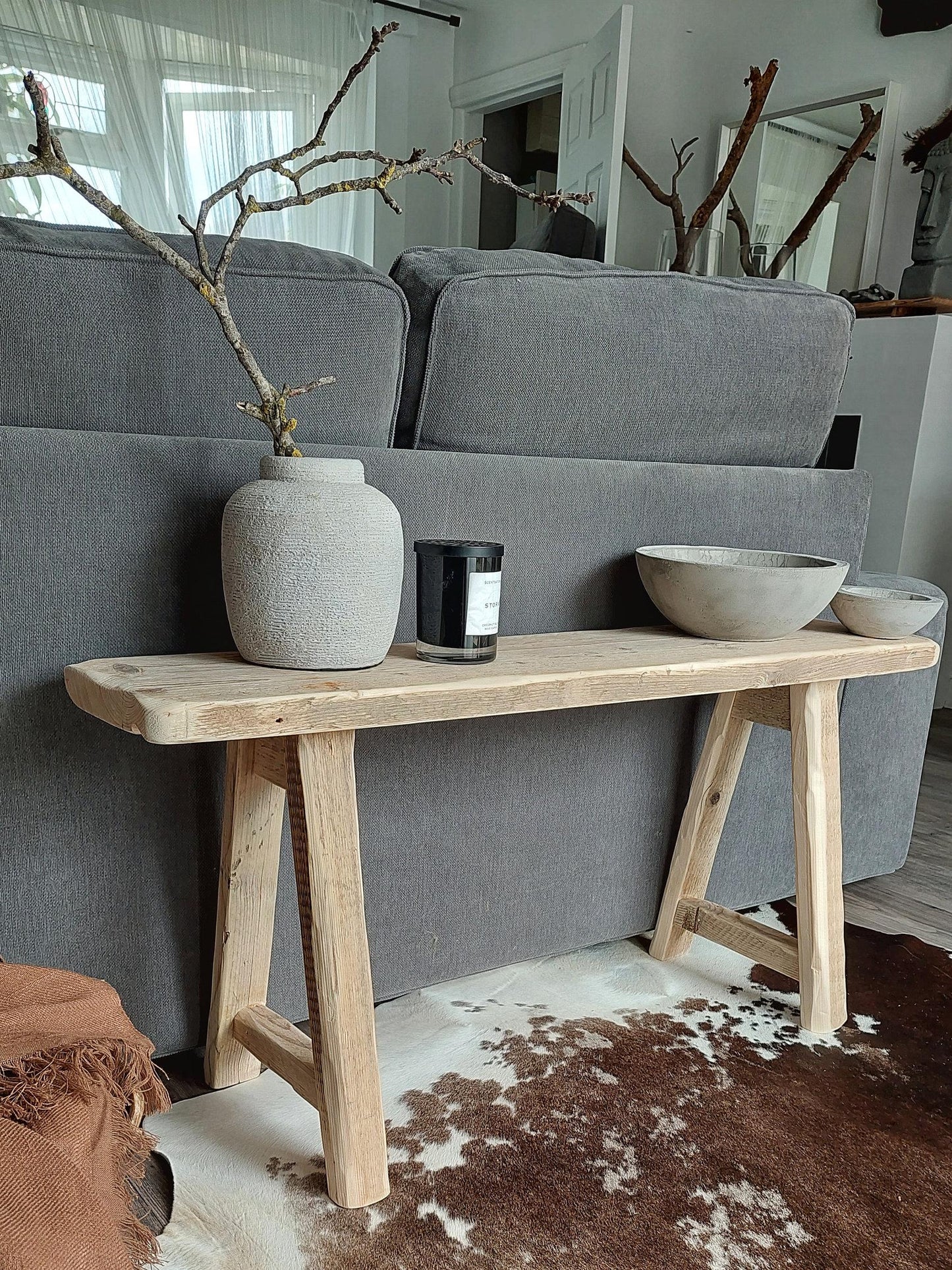 Rustic Reclaimed Wooden Farmhouse Bench for Dining, Entryway & Narrow Spaces - Handcrafted Furniture Skinny bench