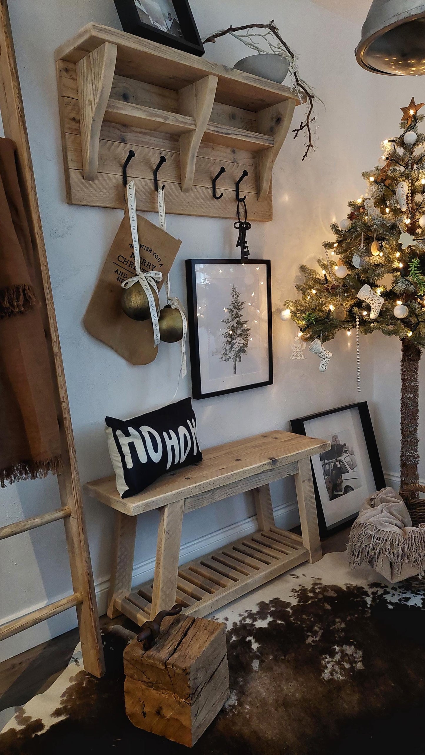 Rustic Bench with shoe storage