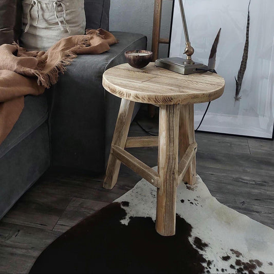 Rustic Wooden Bedside Table Nightstand Side Stool Hallway Furniture Round