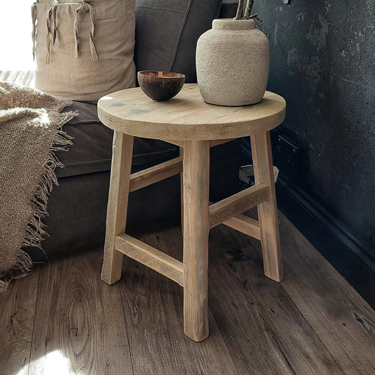 Rustic Wooden Round Bedside Table / Rustic Wooden Stool