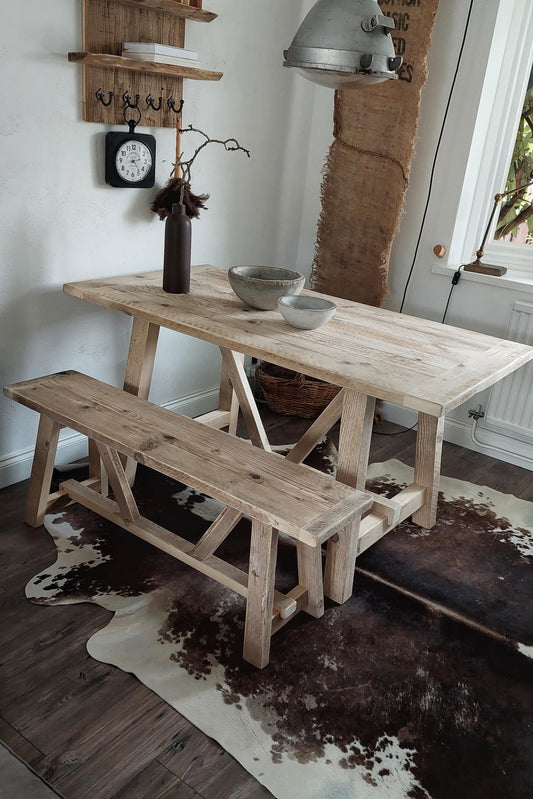 Narrow Rustic Wooden Bench | Farmhouse Entryway or Dining Table Bench| Handmade Solid Wood Furniture