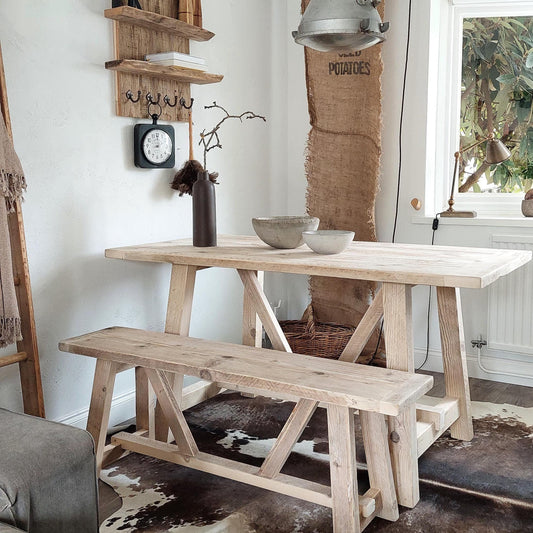 Rustic Farmhouse Wooden Dining Table | Handmade Solid Wood Table | Reclaimed Style Kitchen Table | Cottagecore Furniture