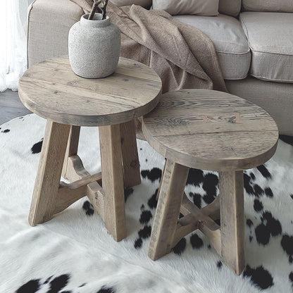 Rustic Wood Nesting Round Coffee Table GEMINI