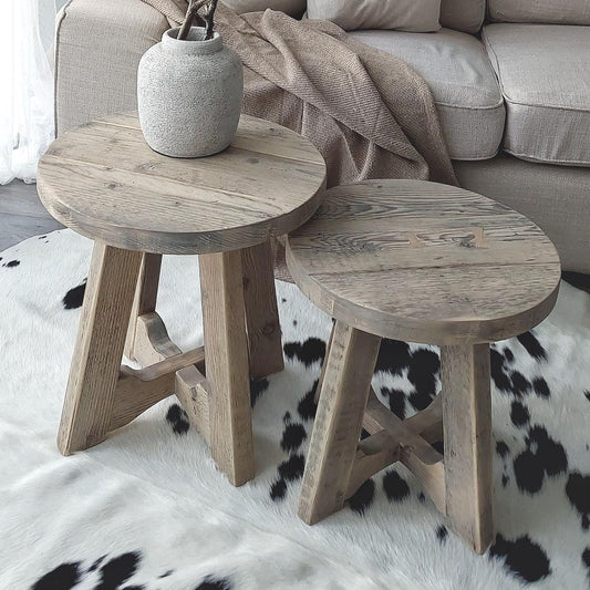 Rustic Wood Nesting Round Coffee Table GEMINI