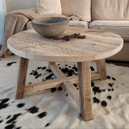 Round Rustic Wooden Coffee Table / Reclaimed Wood Center Table/Farmhouse Living Room Decor /Handmade Solid Wood Table