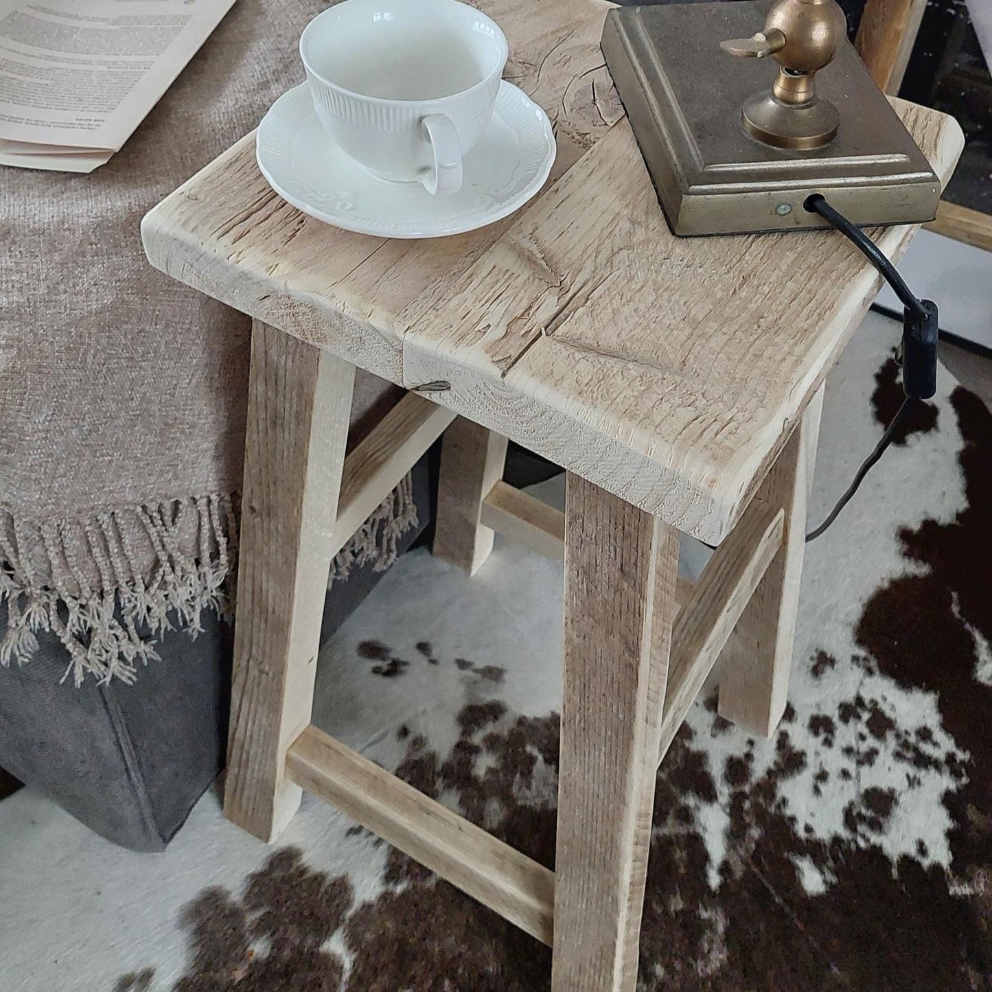 Rustic Wooden Side Table/ Wooden Square Stool